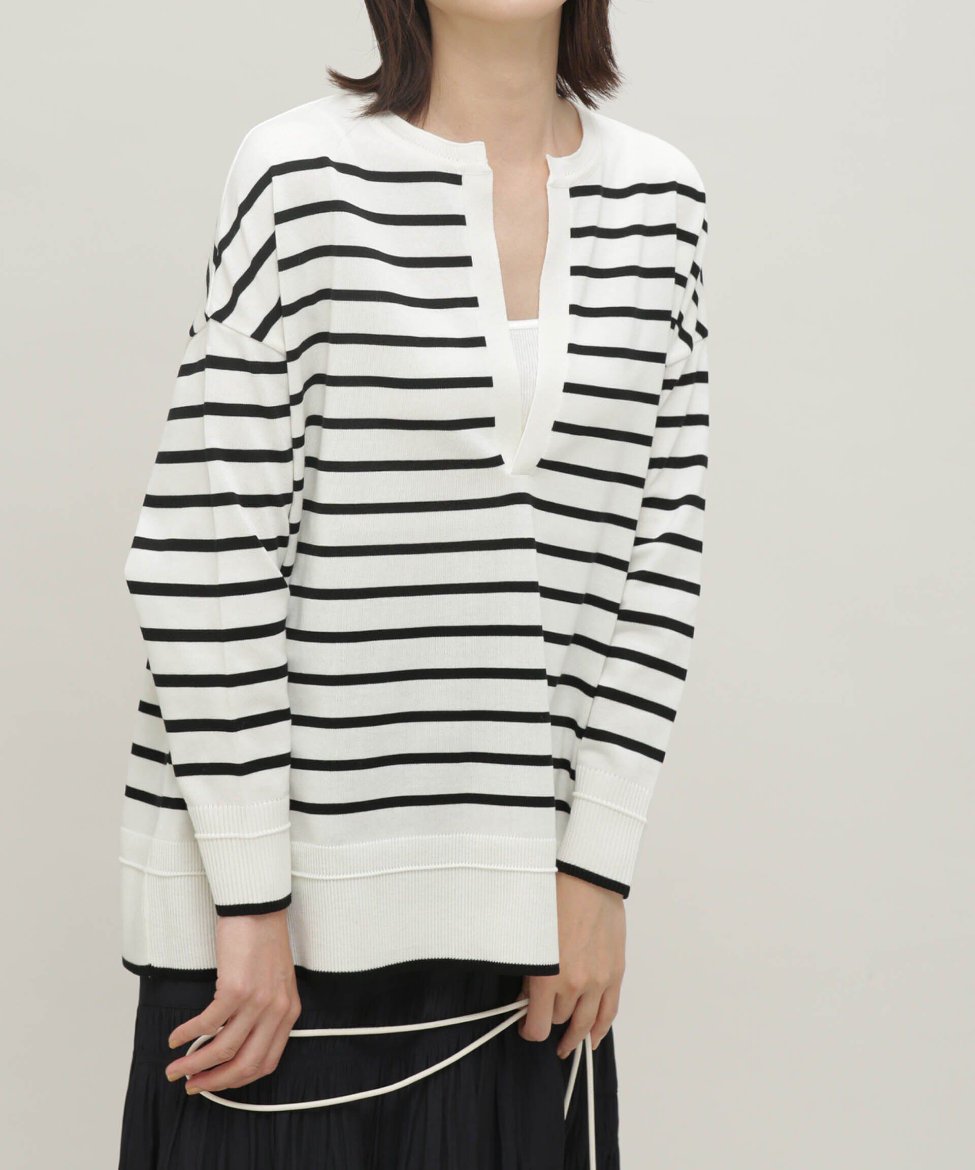 nano･universe「LB.03/思いきり洗えるニット スキッパーボーダープルオーバー」|ニット・セーター|