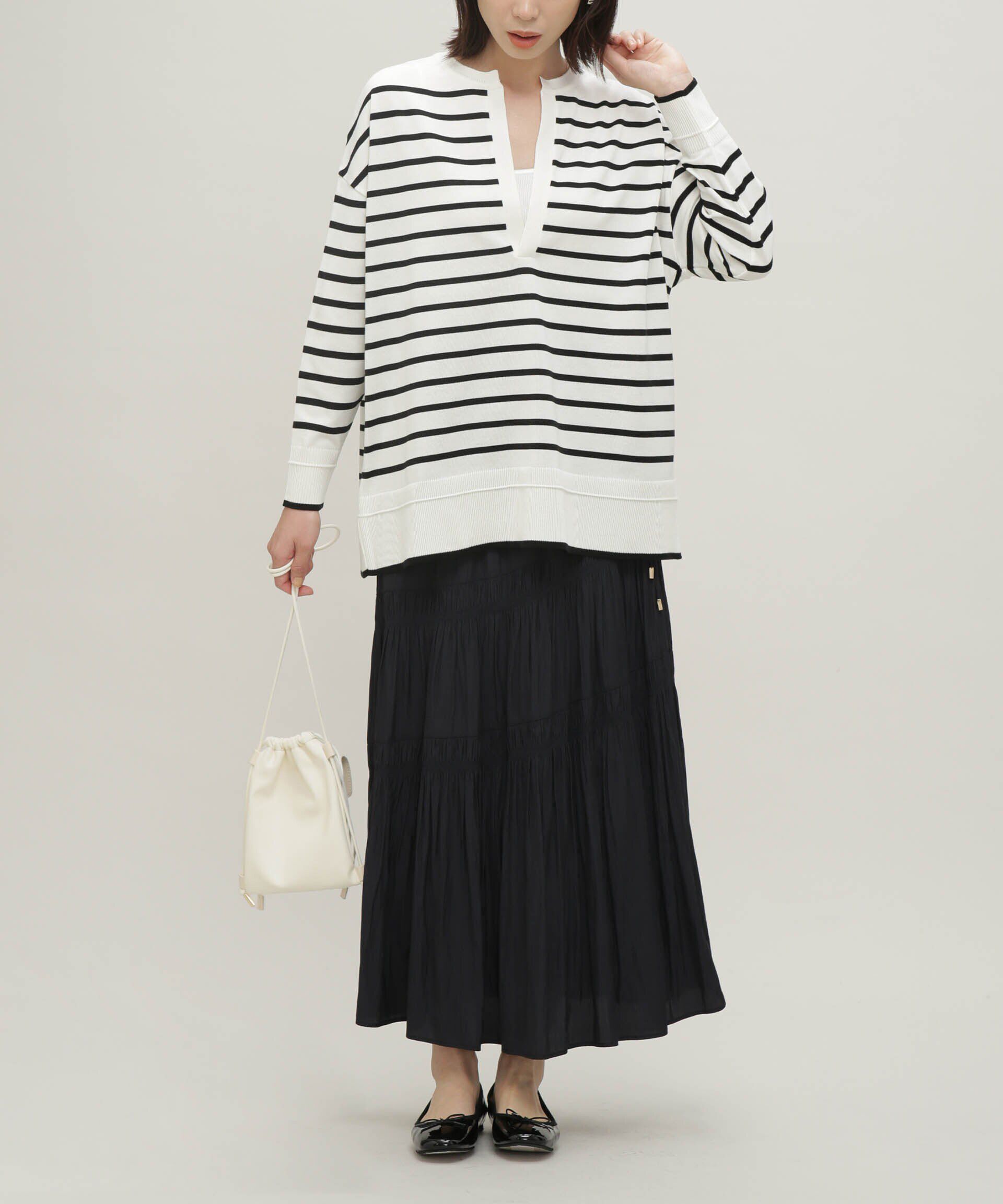 nano･universe「LB.03/思いきり洗えるニット スキッパーボーダープルオーバー」|ニット・セーター|