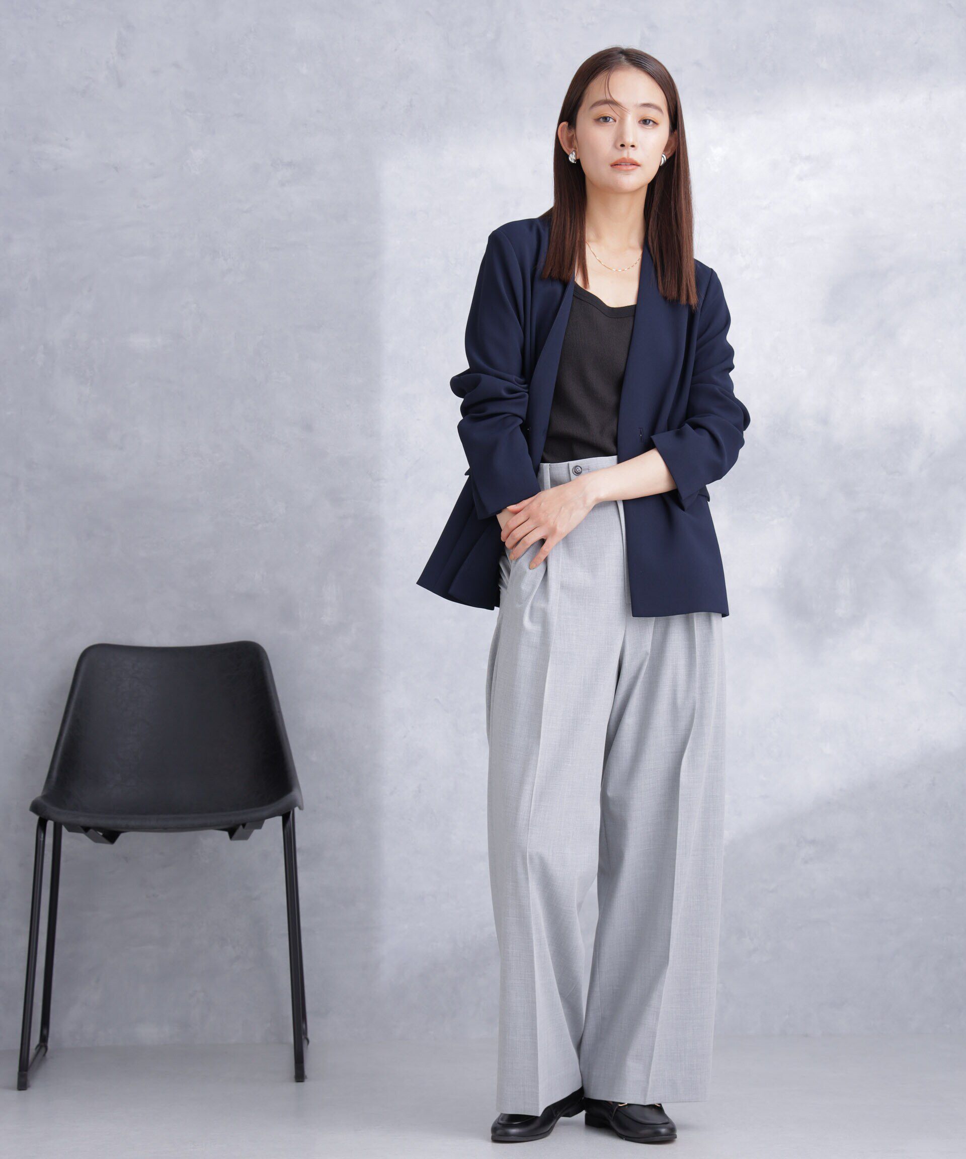 nano･universe「トロストレッチ2タックワイドパンツ（セットアップ可）」|スラックス|