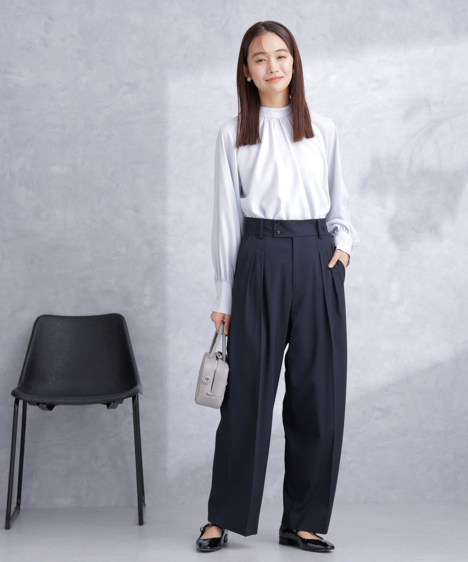 nano･universe「トロストレッチ2タックワイドパンツ（セットアップ可）」|スラックス|