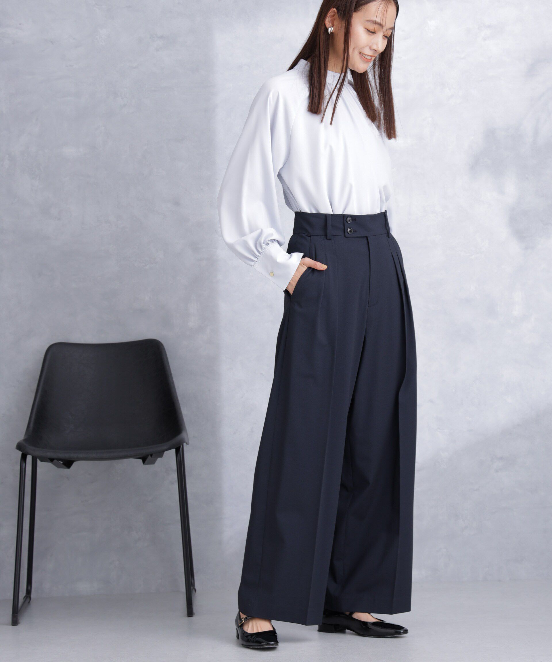 nano･universe「トロストレッチ2タックワイドパンツ（セットアップ可）」|スラックス|