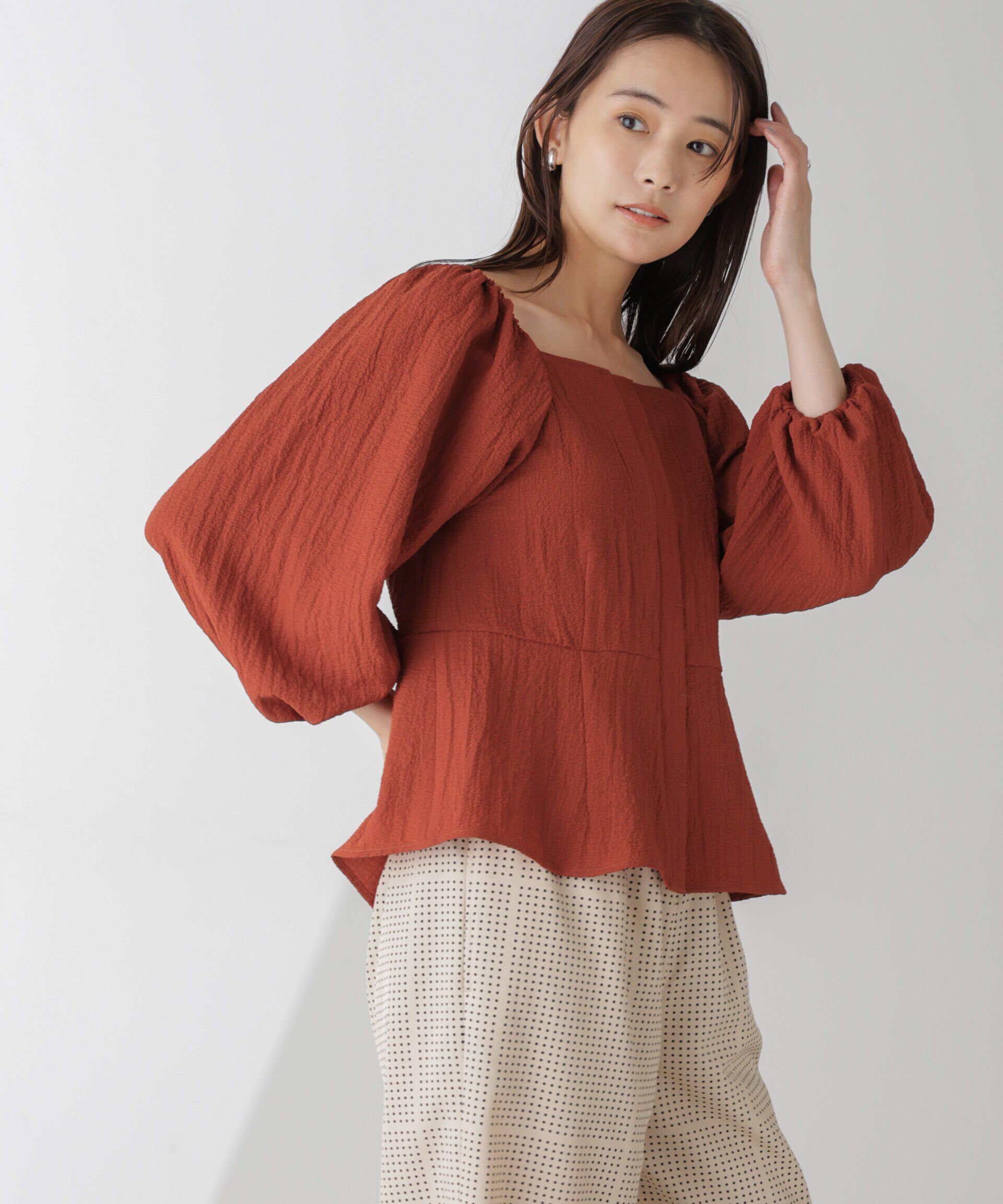 nano･universe「スクエアネックシアーサッカーブラウス」|シャツ・ブラウス|