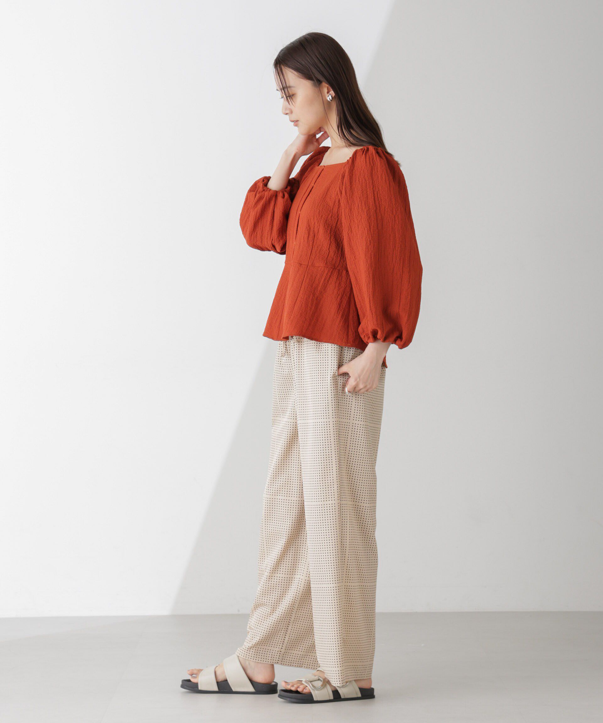 nano･universe「スクエアネックシアーサッカーブラウス」|シャツ・ブラウス|