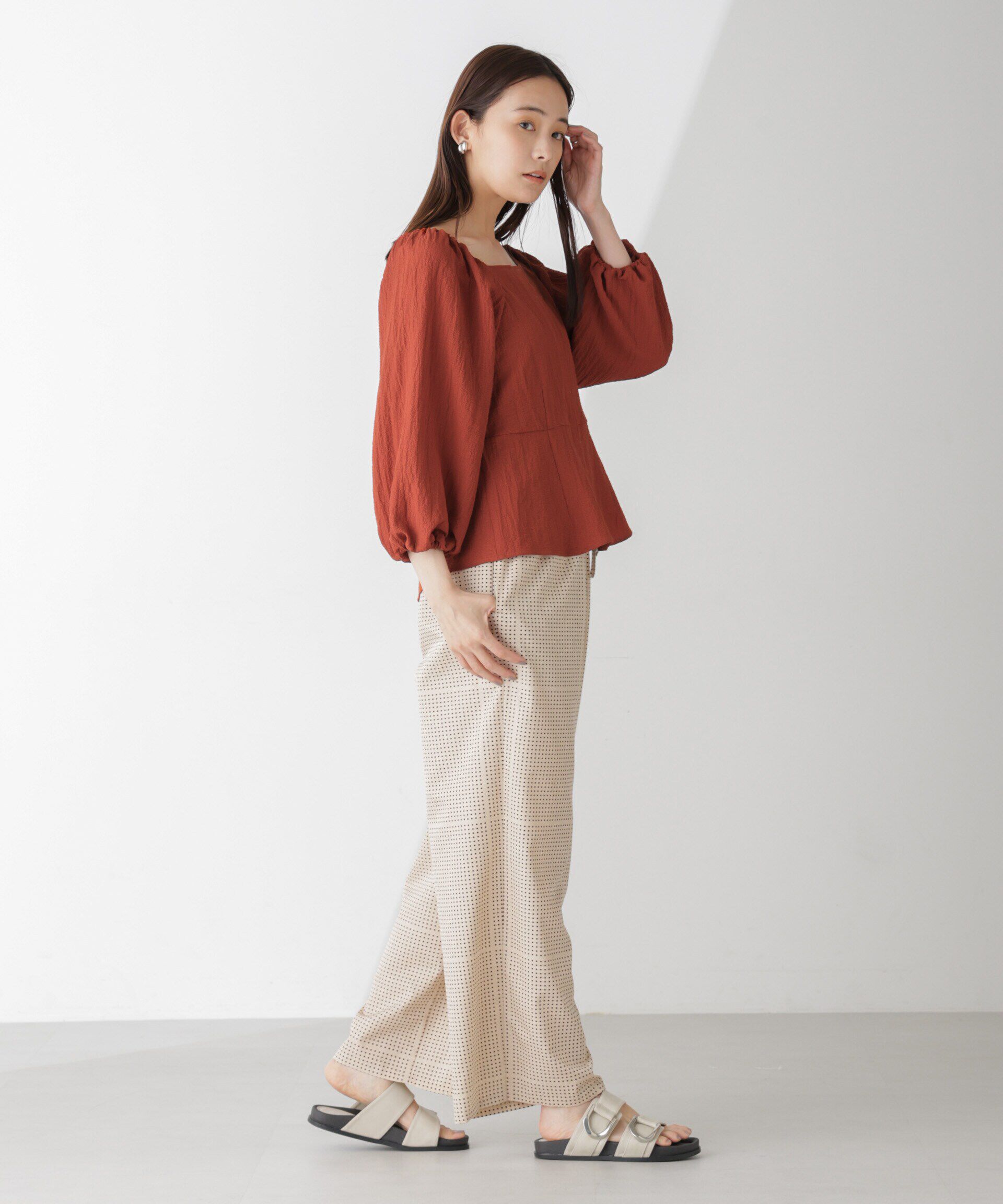 nano･universe「スクエアネックシアーサッカーブラウス」|シャツ・ブラウス|