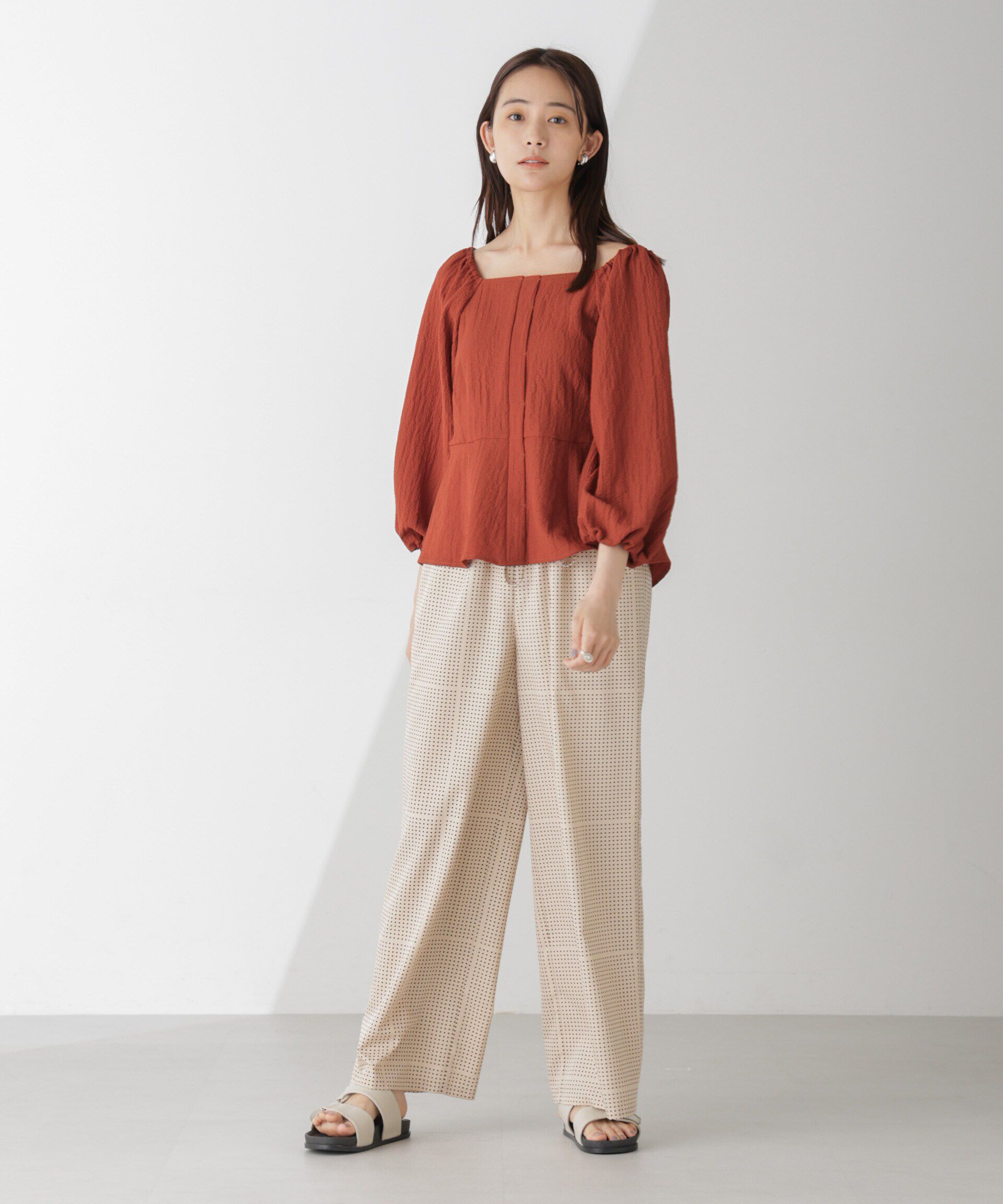 nano･universe「スクエアネックシアーサッカーブラウス」|シャツ・ブラウス|