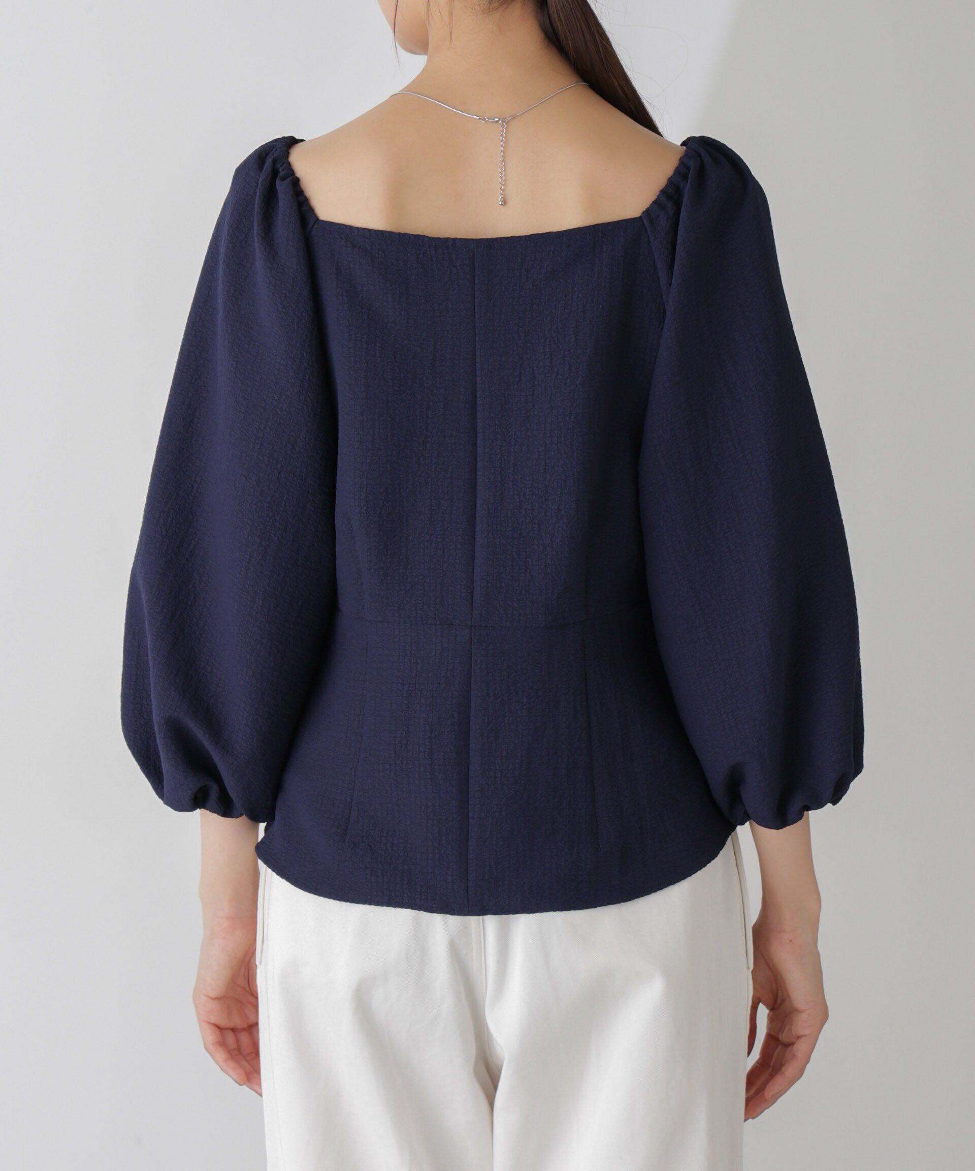 nano･universe「スクエアネックシアーサッカーブラウス」|シャツ・ブラウス|