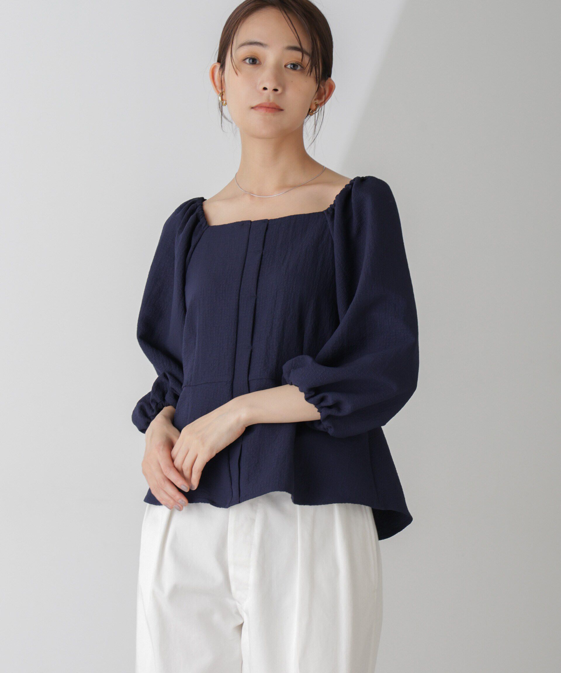 nano･universe「スクエアネックシアーサッカーブラウス」|シャツ・ブラウス|