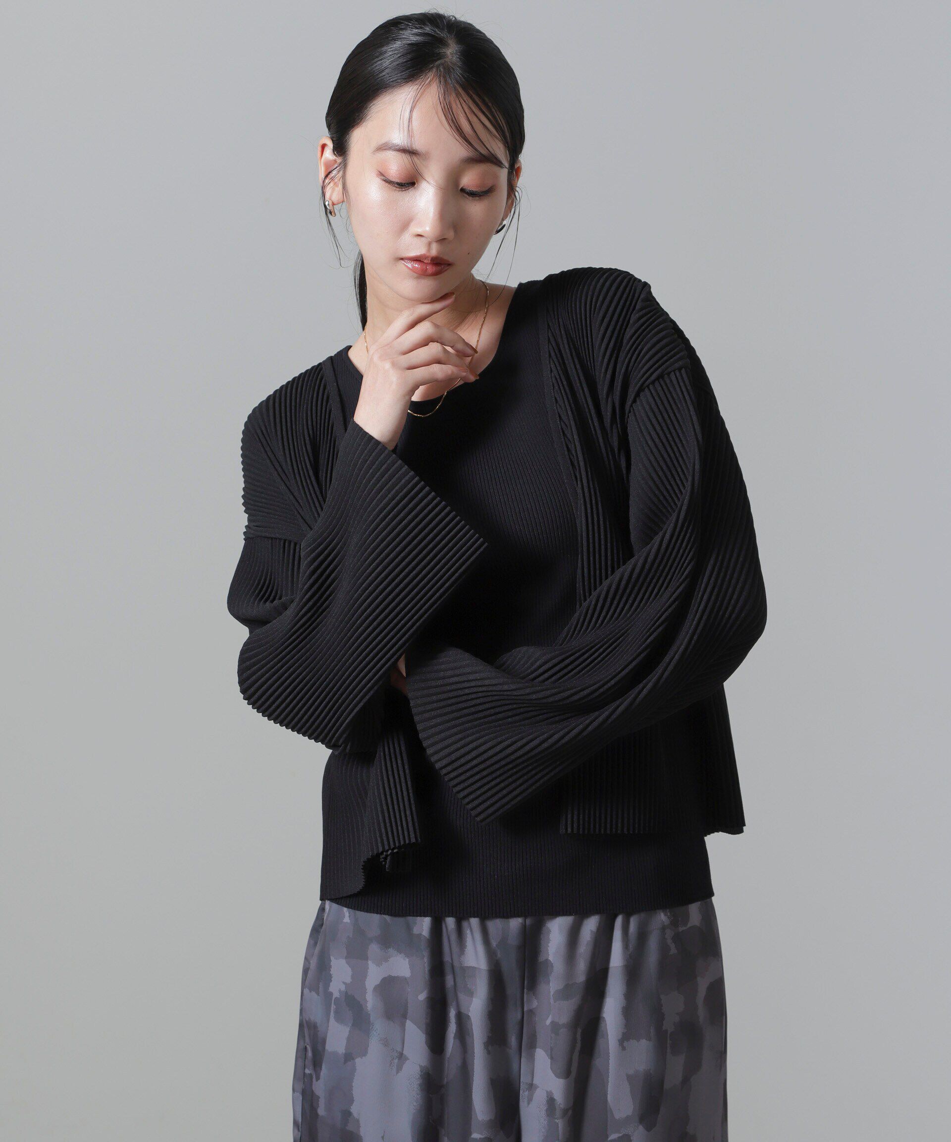 nano･universe「プリーツカット着流しカーディガン(セットアップ可)」|Tシャツ・カットソー|