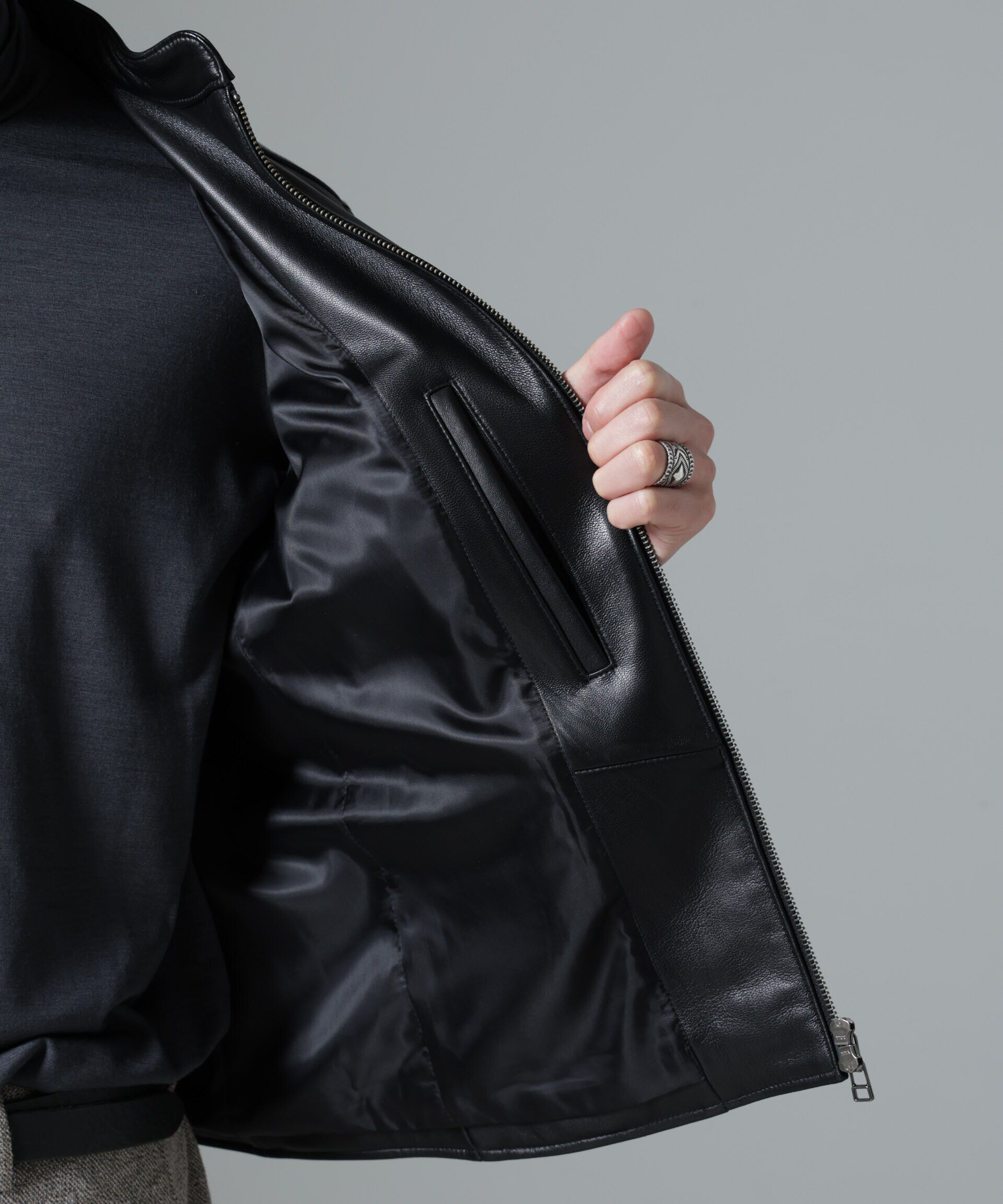 nano･universe「バンドカラーレザーシングルライダースジャケット」|ライダースジャケット|