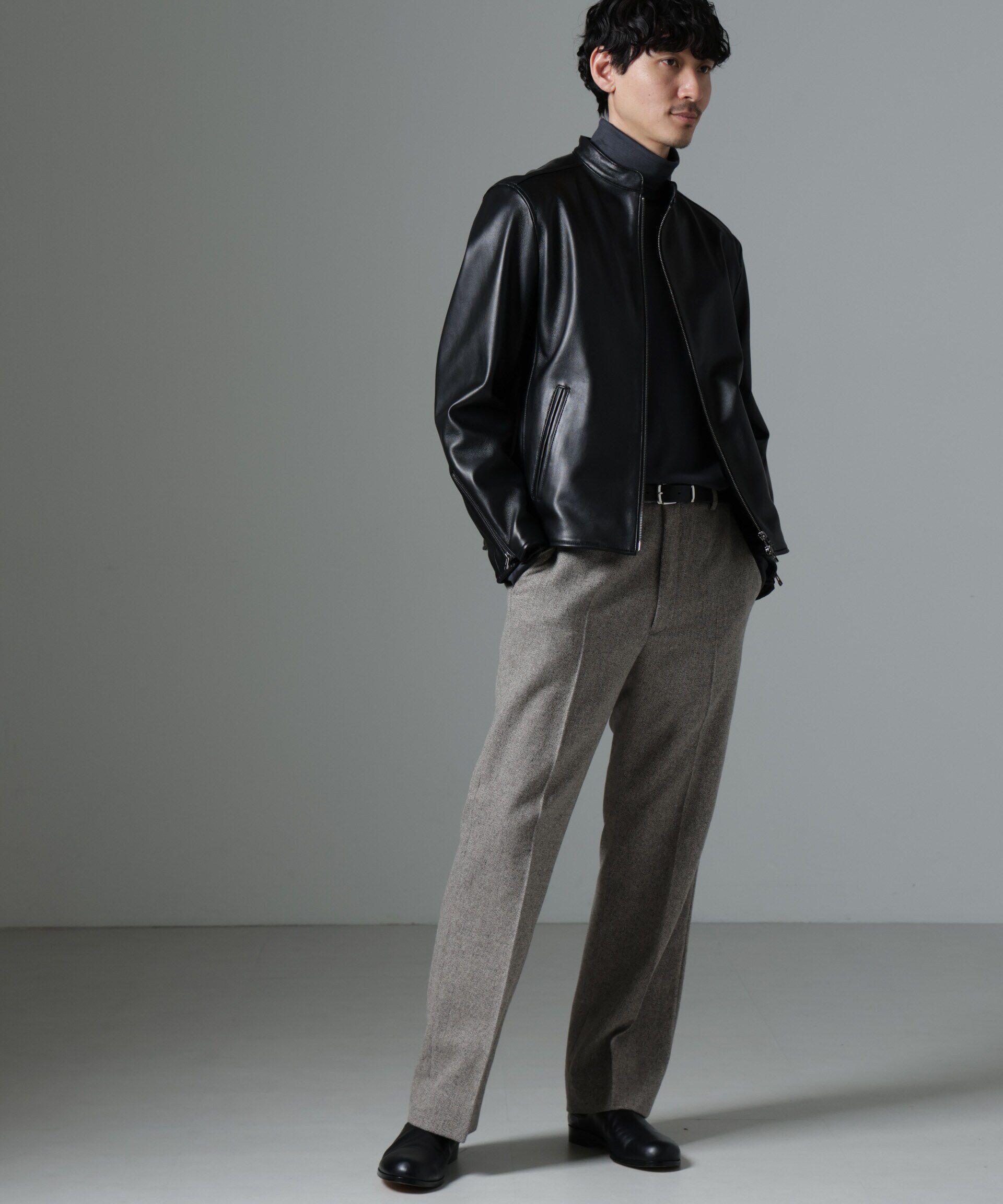 nano･universe「バンドカラーレザーシングルライダースジャケット」|ライダースジャケット|