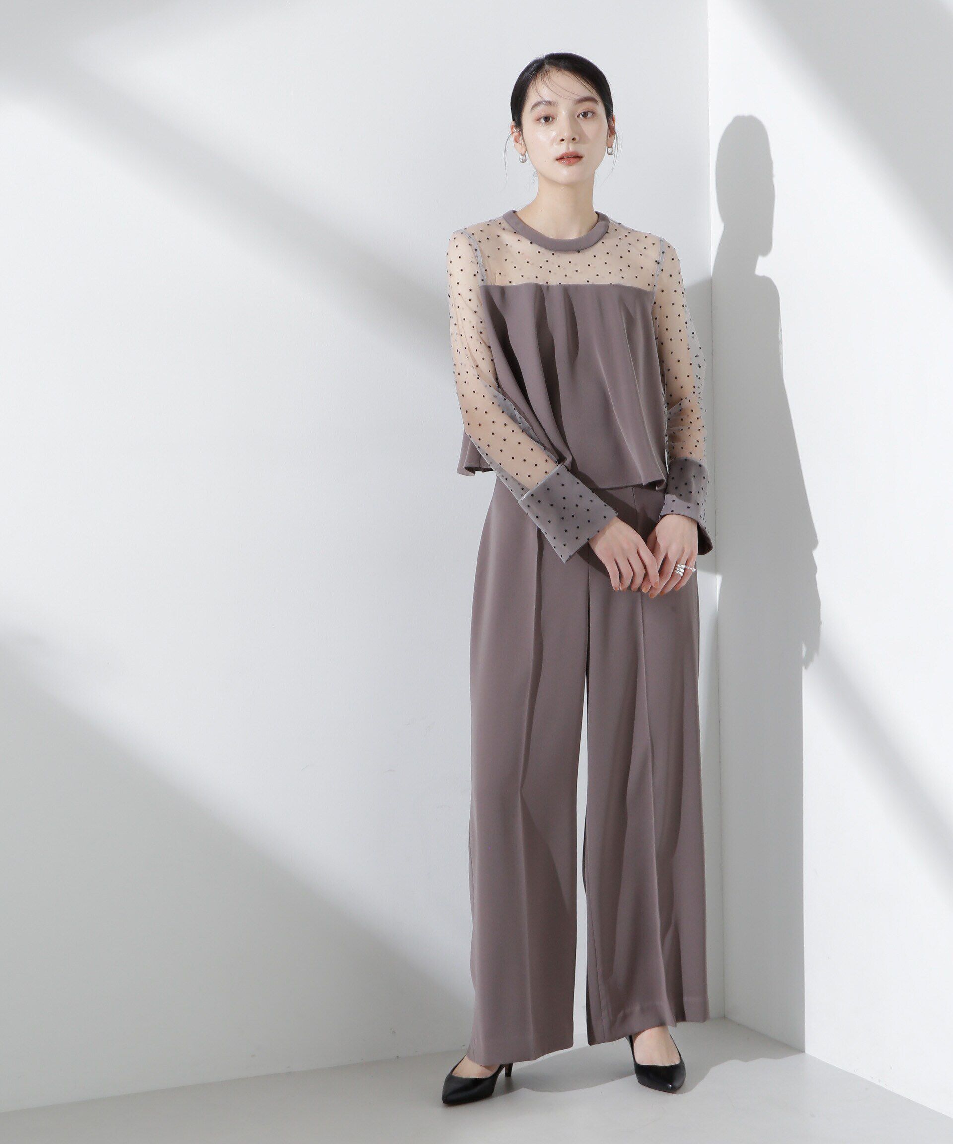 nano･universe「フロッキードットチュールセットアップ」|ワンピース|チャコール3