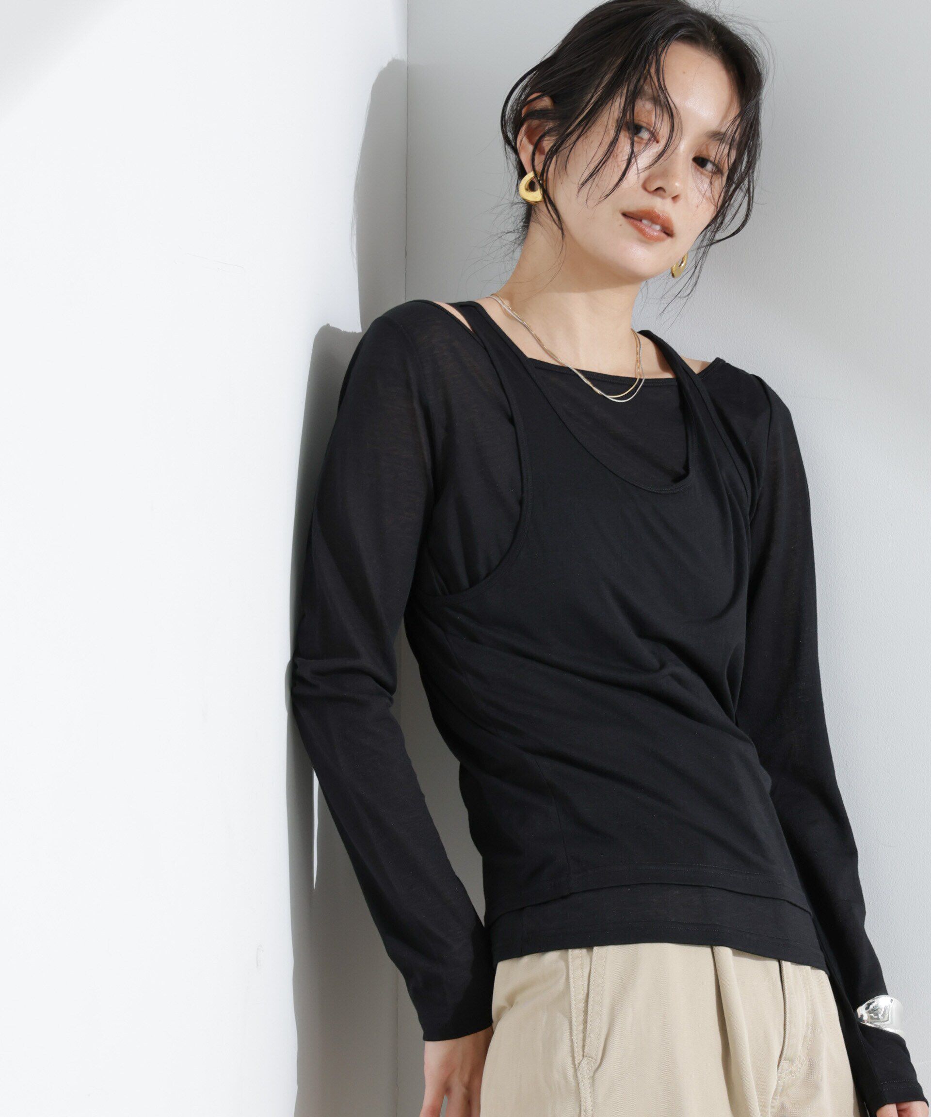 nano･universe「シアータンクトップ＋ロンTレイヤードセット」|Tシャツ・カットソー|