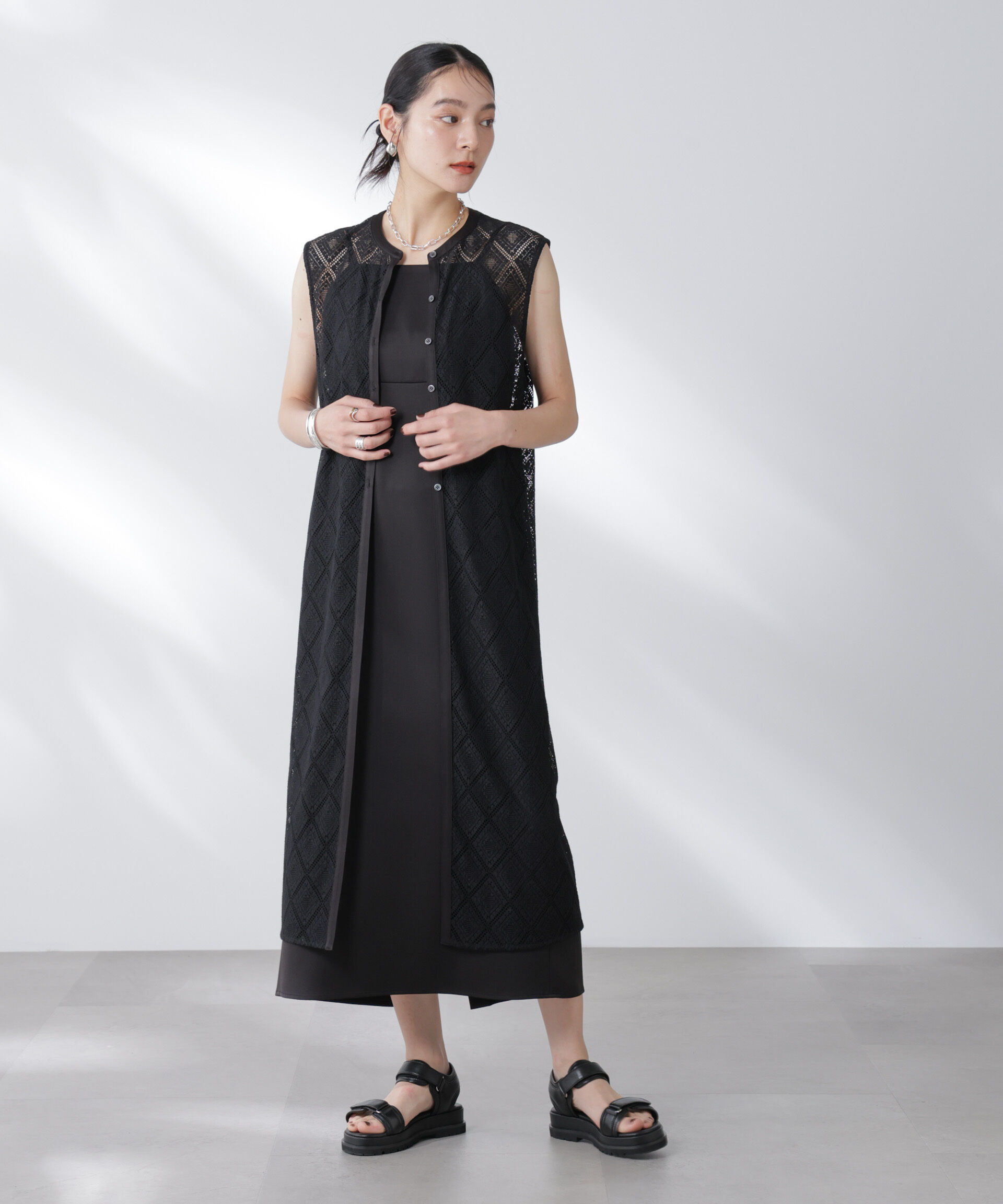 nano･universe「レースロングジレ&times;キャミワンピースセット」|ワンピース|