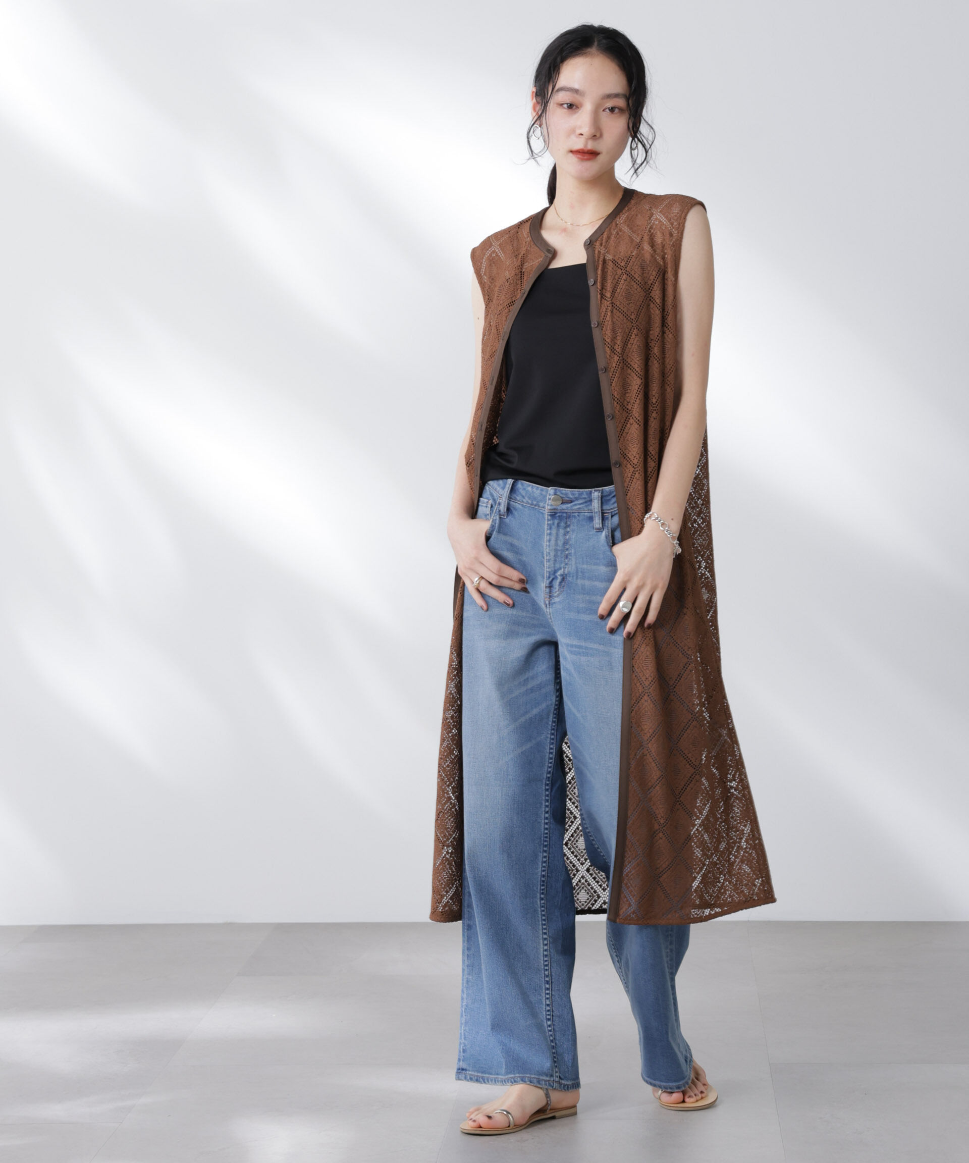 nano･universe「レースロングジレ&times;キャミワンピースセット」|ワンピース|