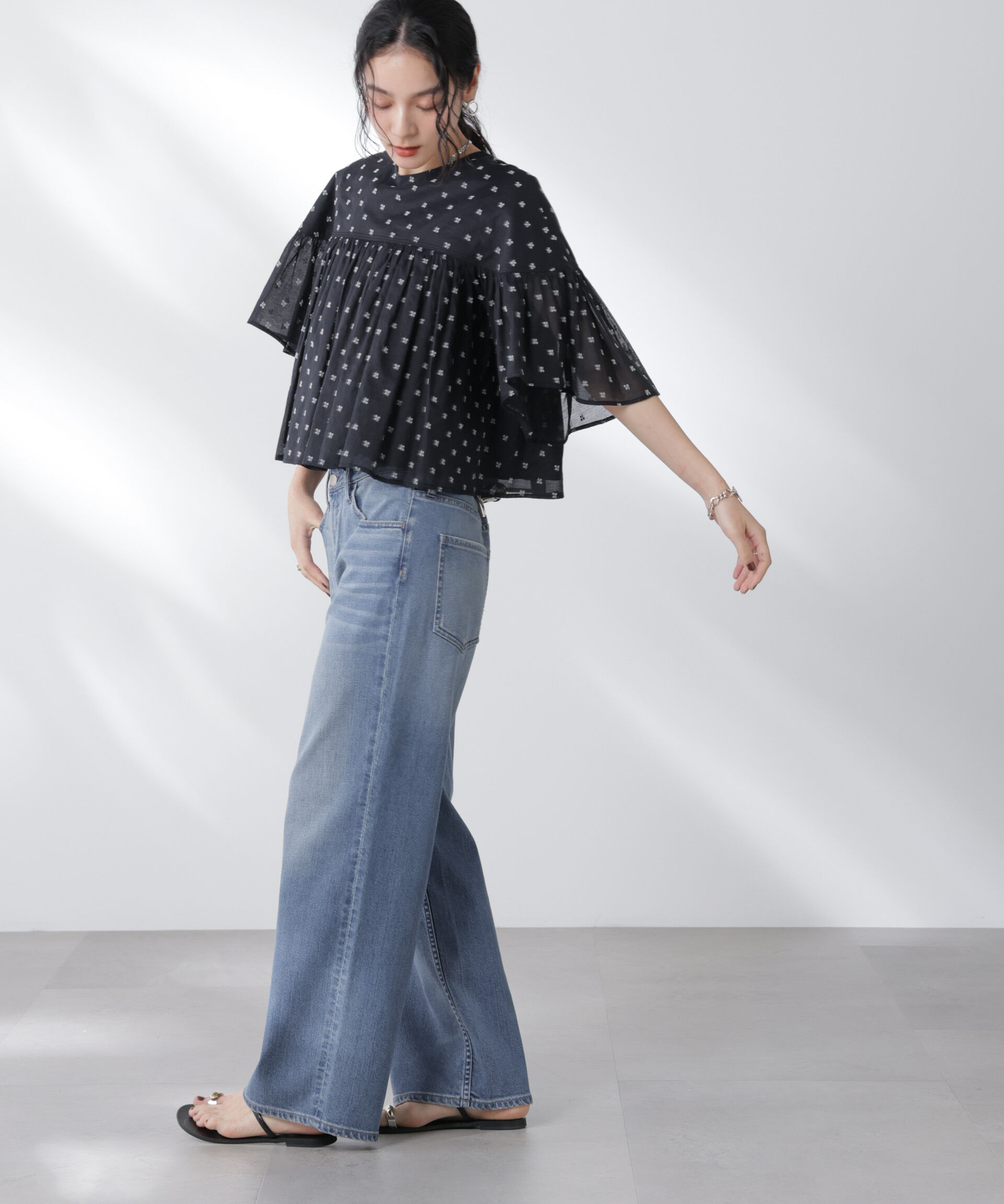 nano･universe「made in india コットンフロッキーフラワーブラウス」|シャツ・ブラウス|