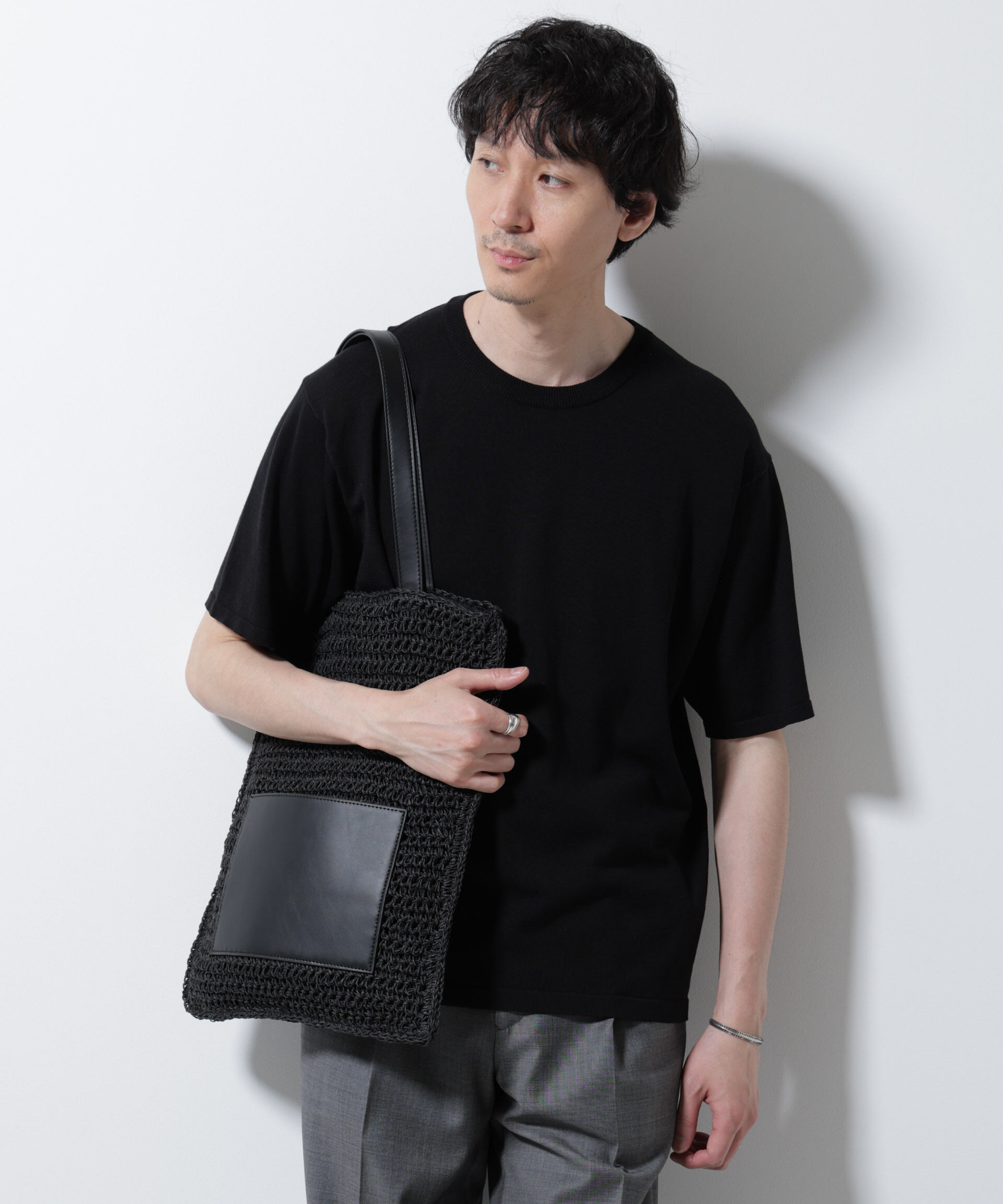 nano･universe「シルキータッチニットTシャツ 半袖」|ニット・セーター|ブラック