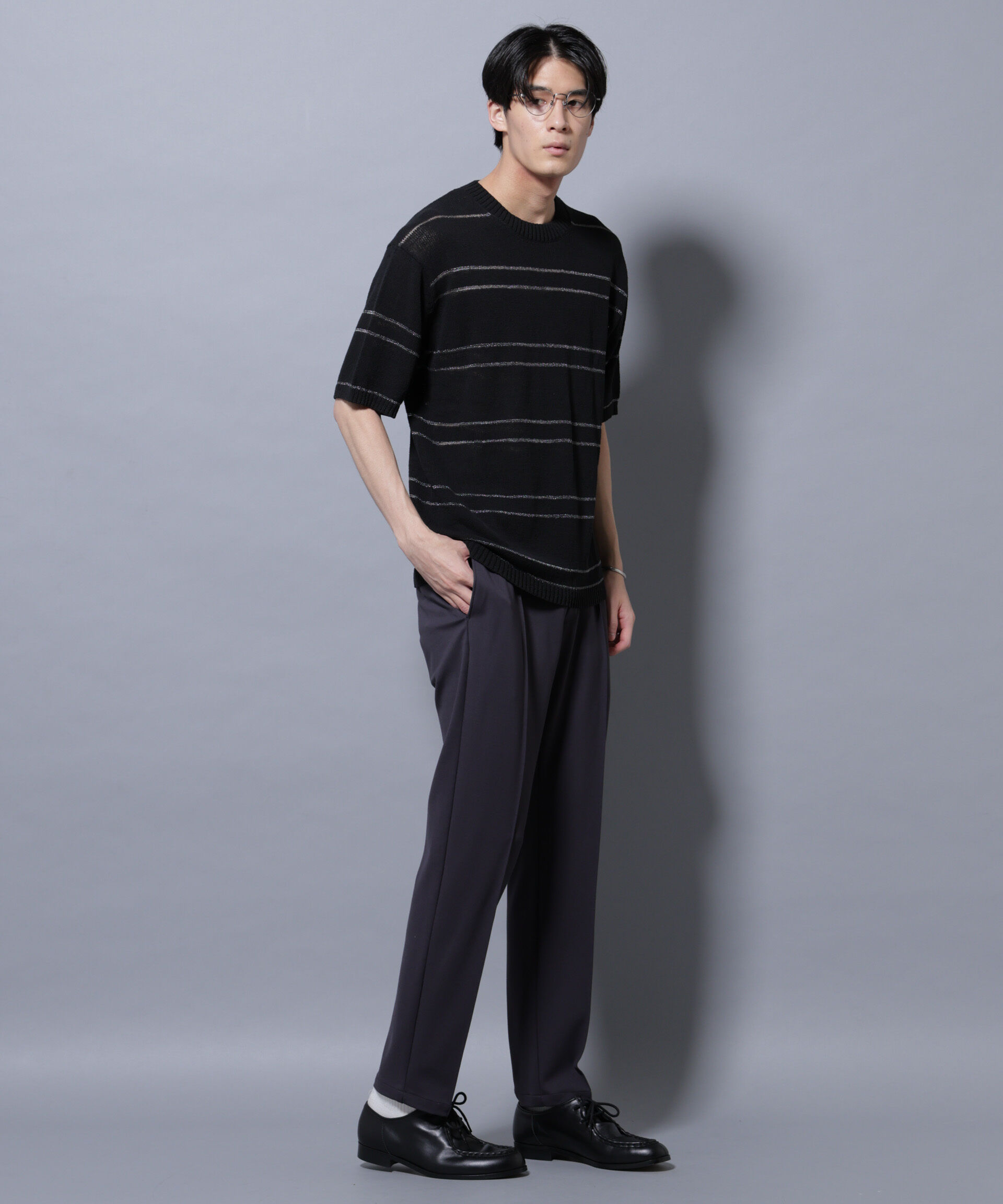 nano･universe「ブークレーラメボーダー ニットTシャツ」|ニット・セーター|