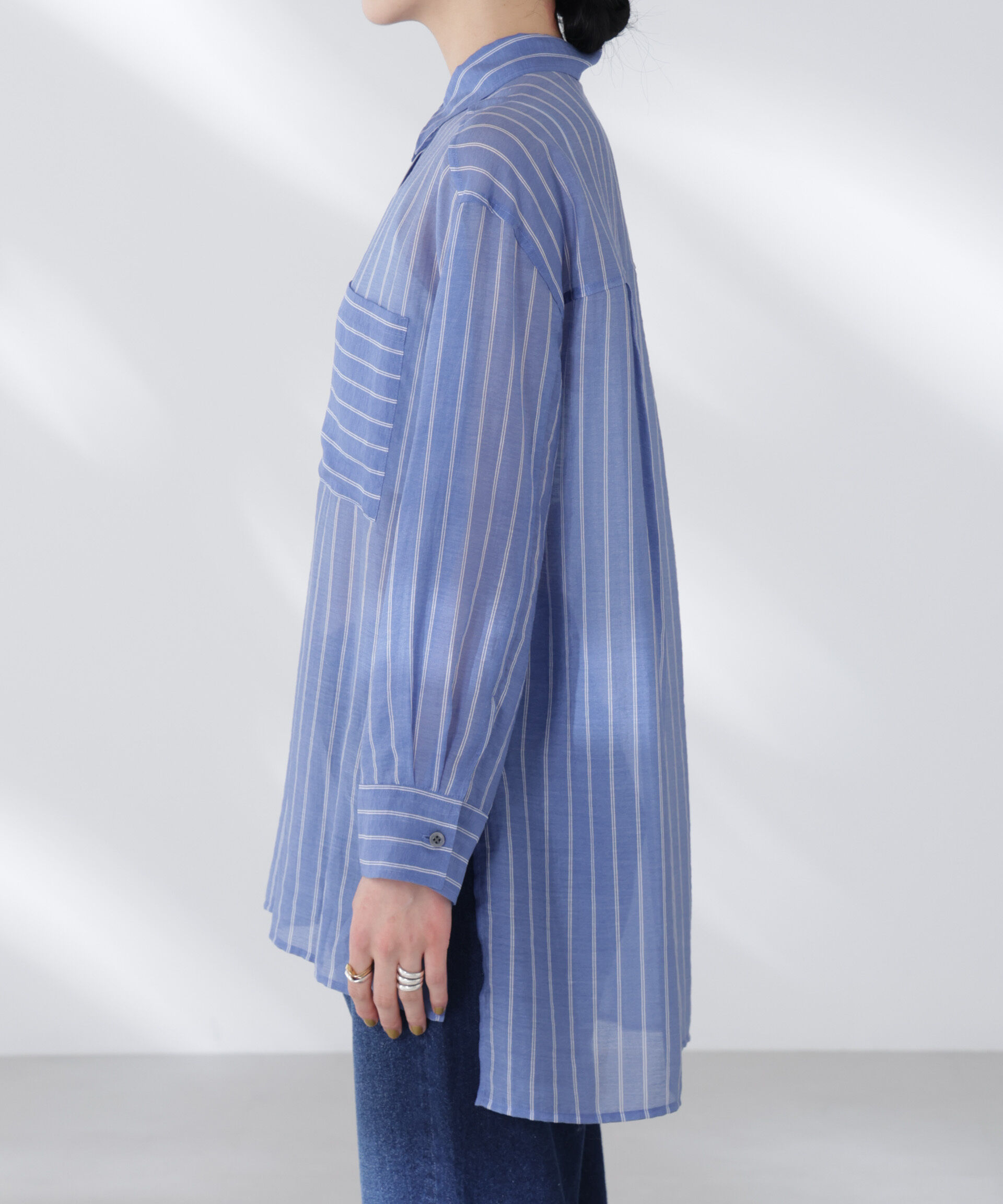nano･universe「シアーストライプオーバーサイズロングシャツ(セットアップ可)」|シャツ・ブラウス|