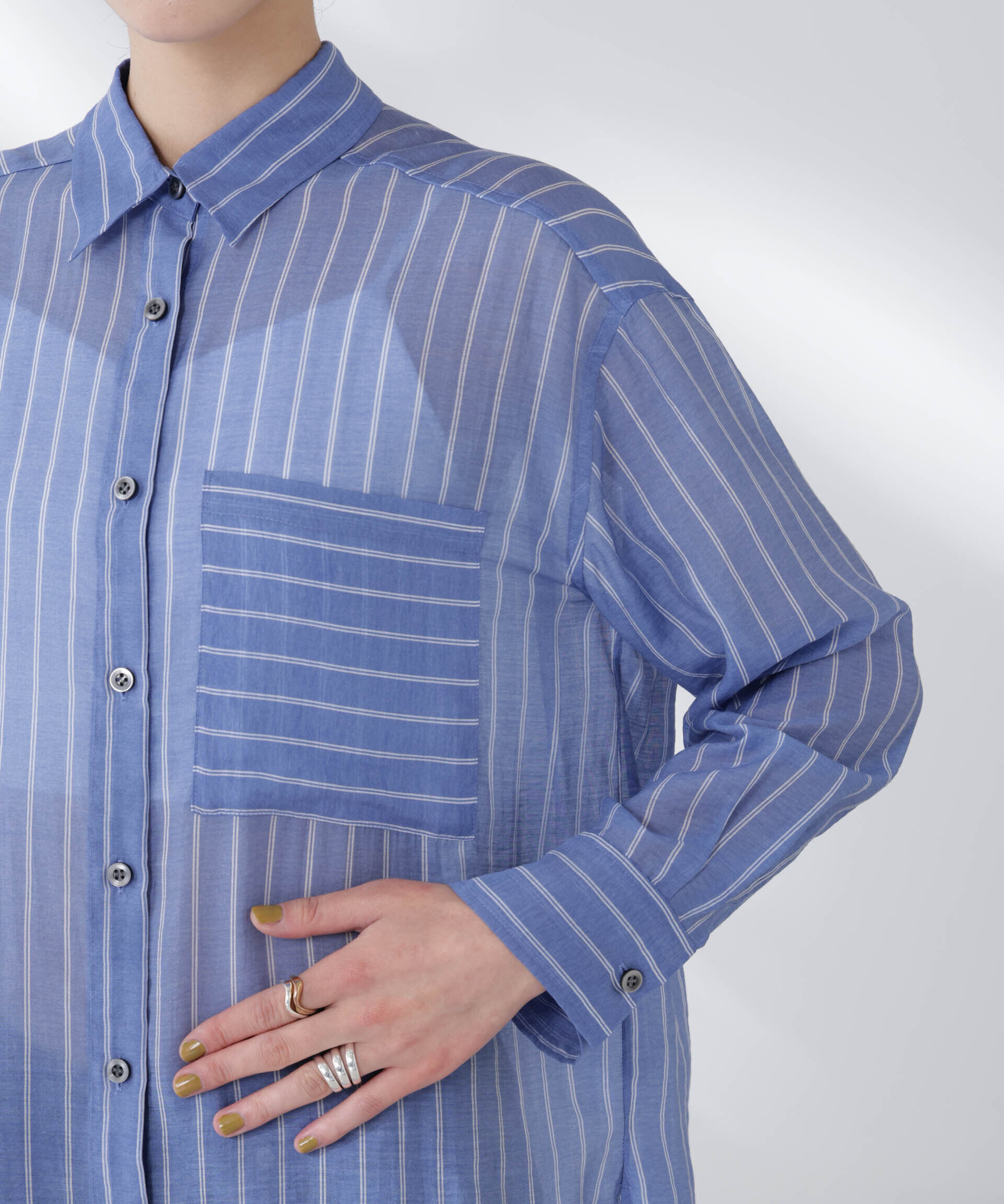 nano･universe「シアーストライプオーバーサイズロングシャツ(セットアップ可)」|シャツ・ブラウス|