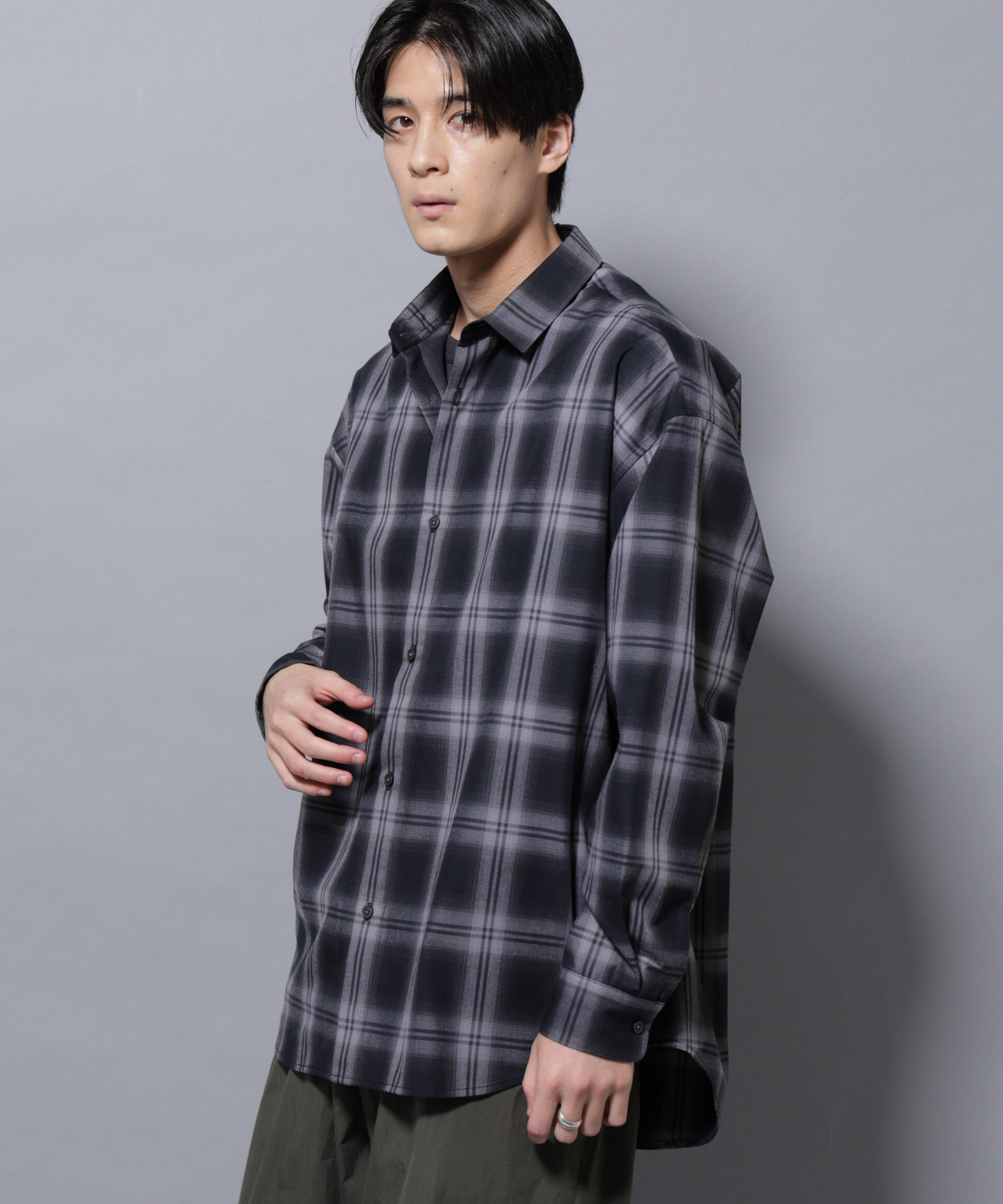 nano･universe「ビッグドレープチェックシャツ 長袖」|シャツ・ブラウス|