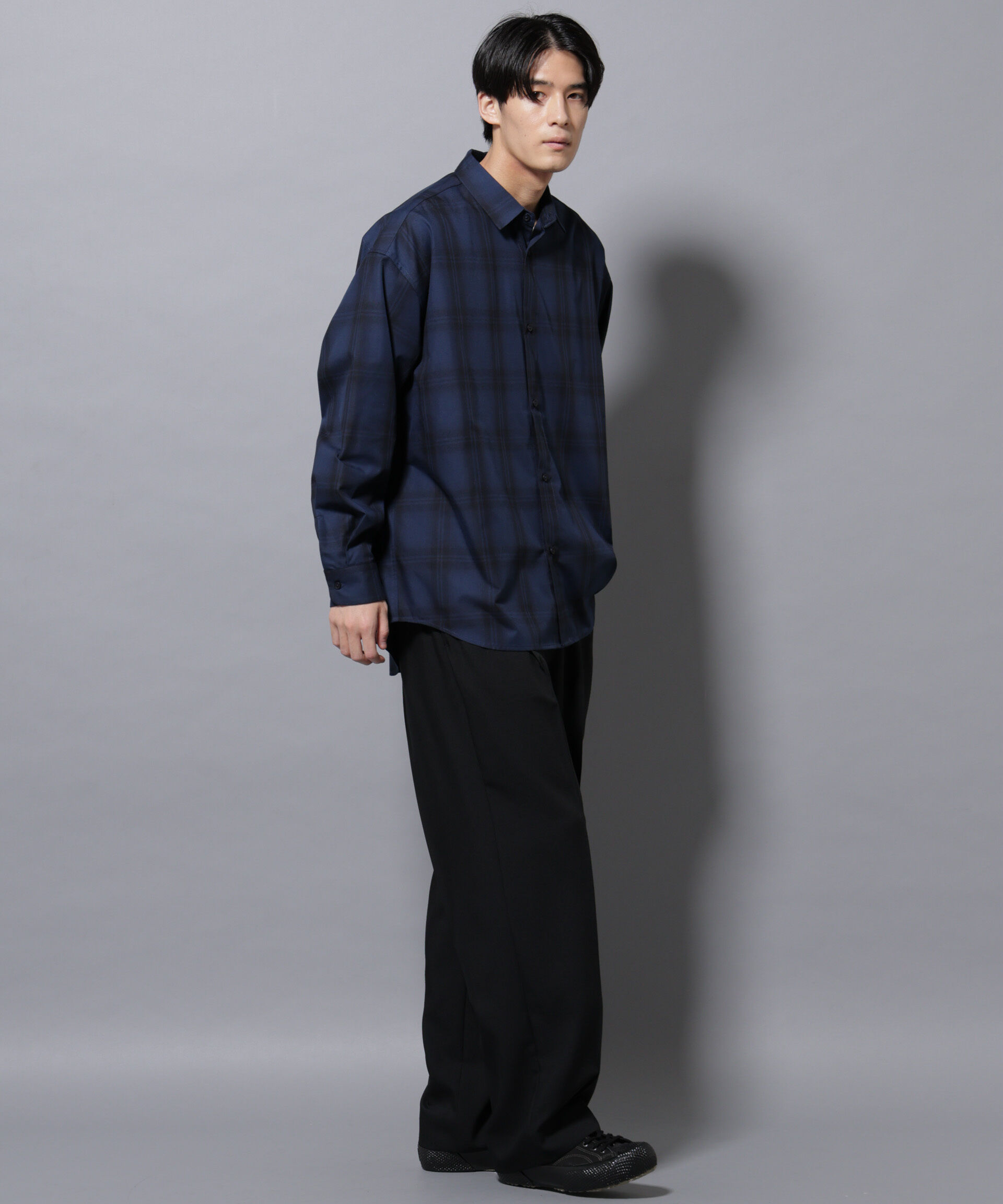 nano･universe「ビッグドレープチェックシャツ 長袖」|シャツ・ブラウス|