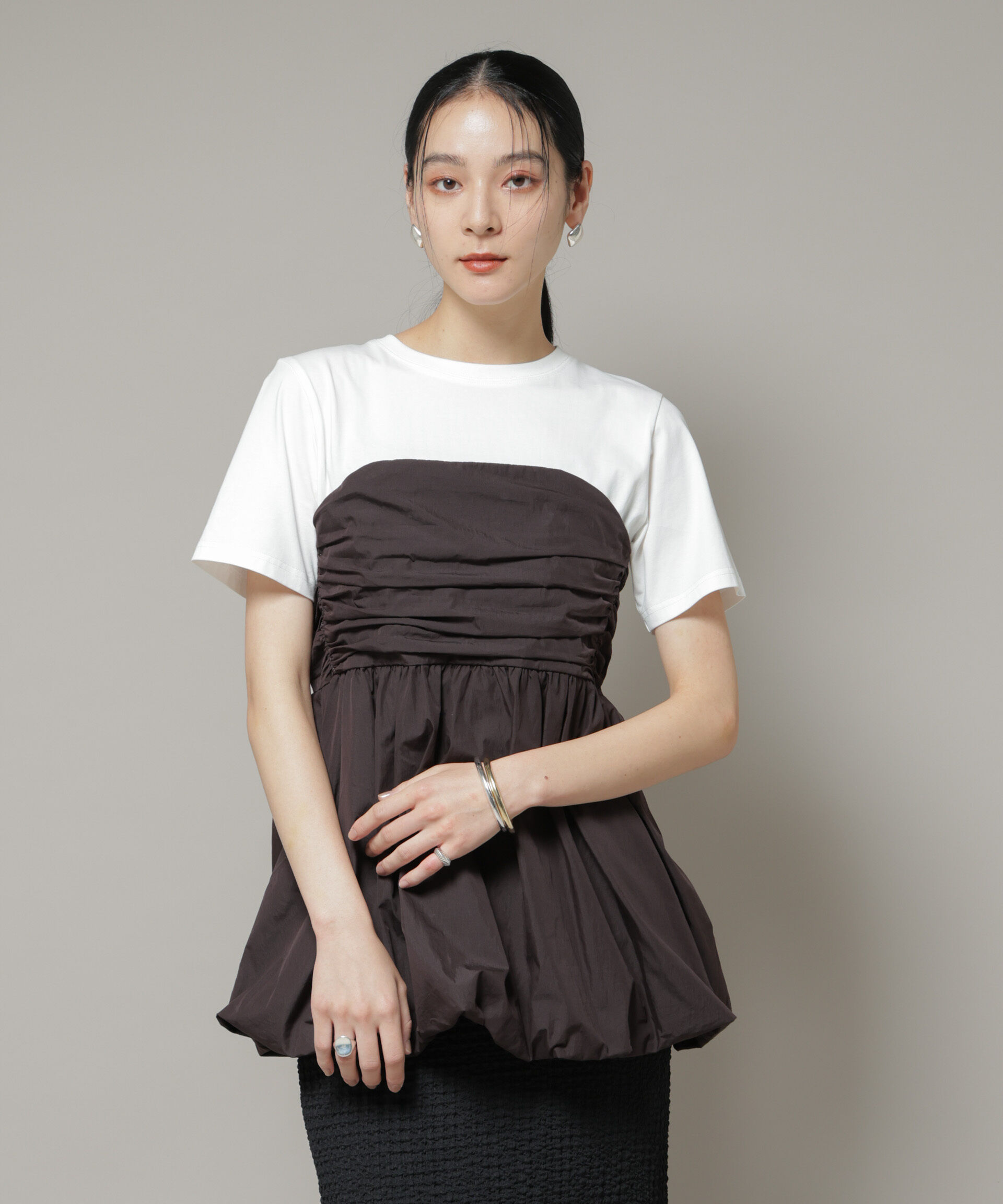 nano･universe「バルーンビスチェドッキングトップス」|Tシャツ・カットソー|ブラウン