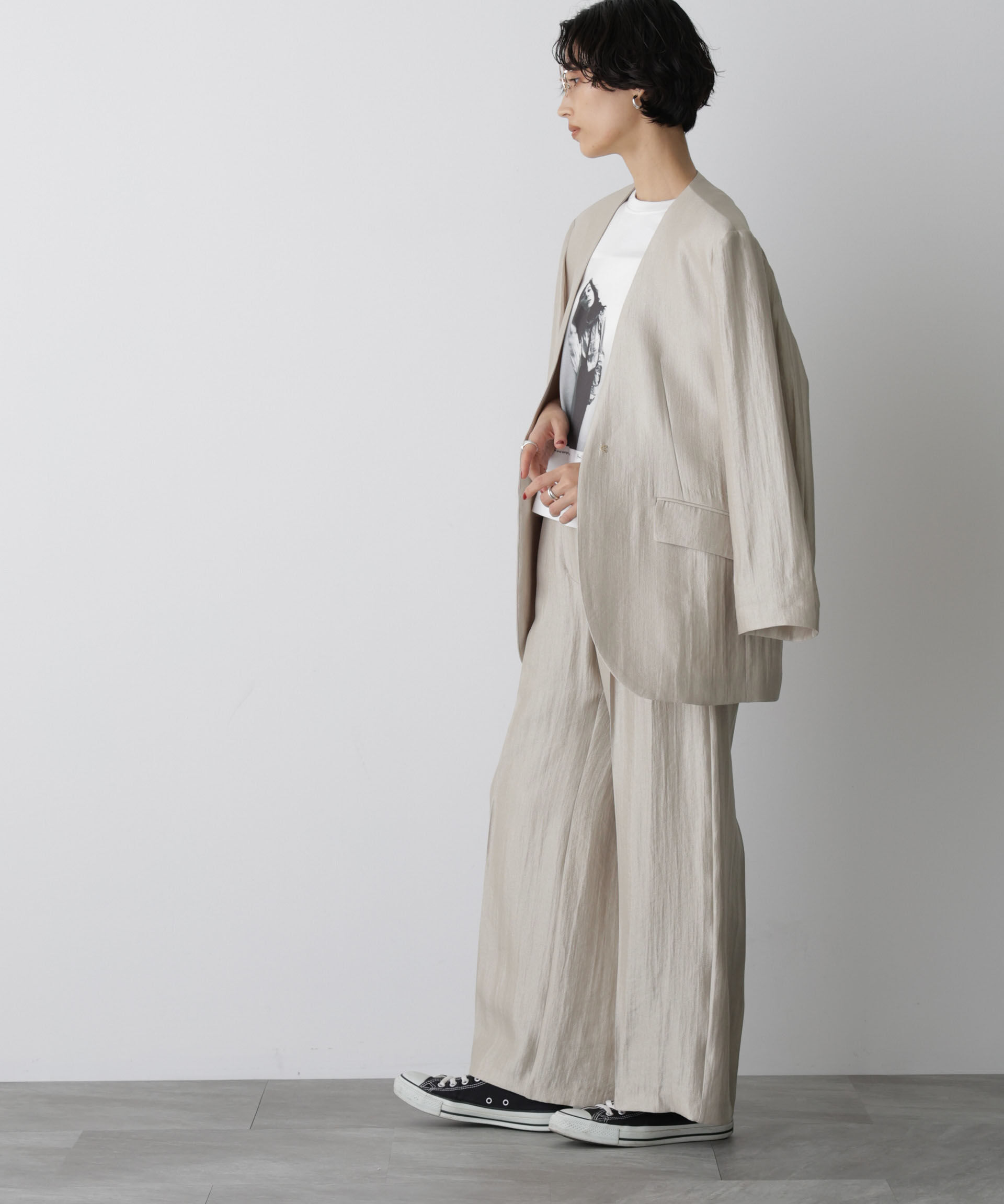 nano･universe「「STEVELOUR」サテンタックワイドパンツ(セットアップ可)」|チノ|