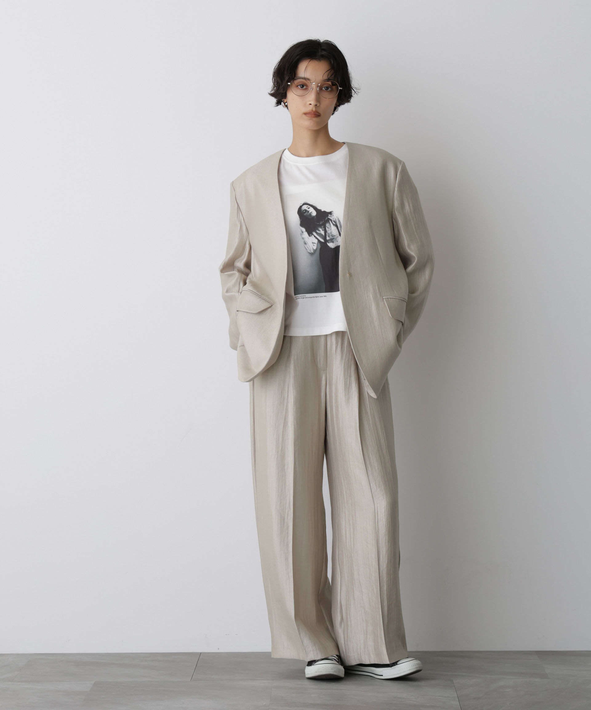 nano･universe「「STEVELOUR」サテンタックワイドパンツ(セットアップ可)」|チノ|