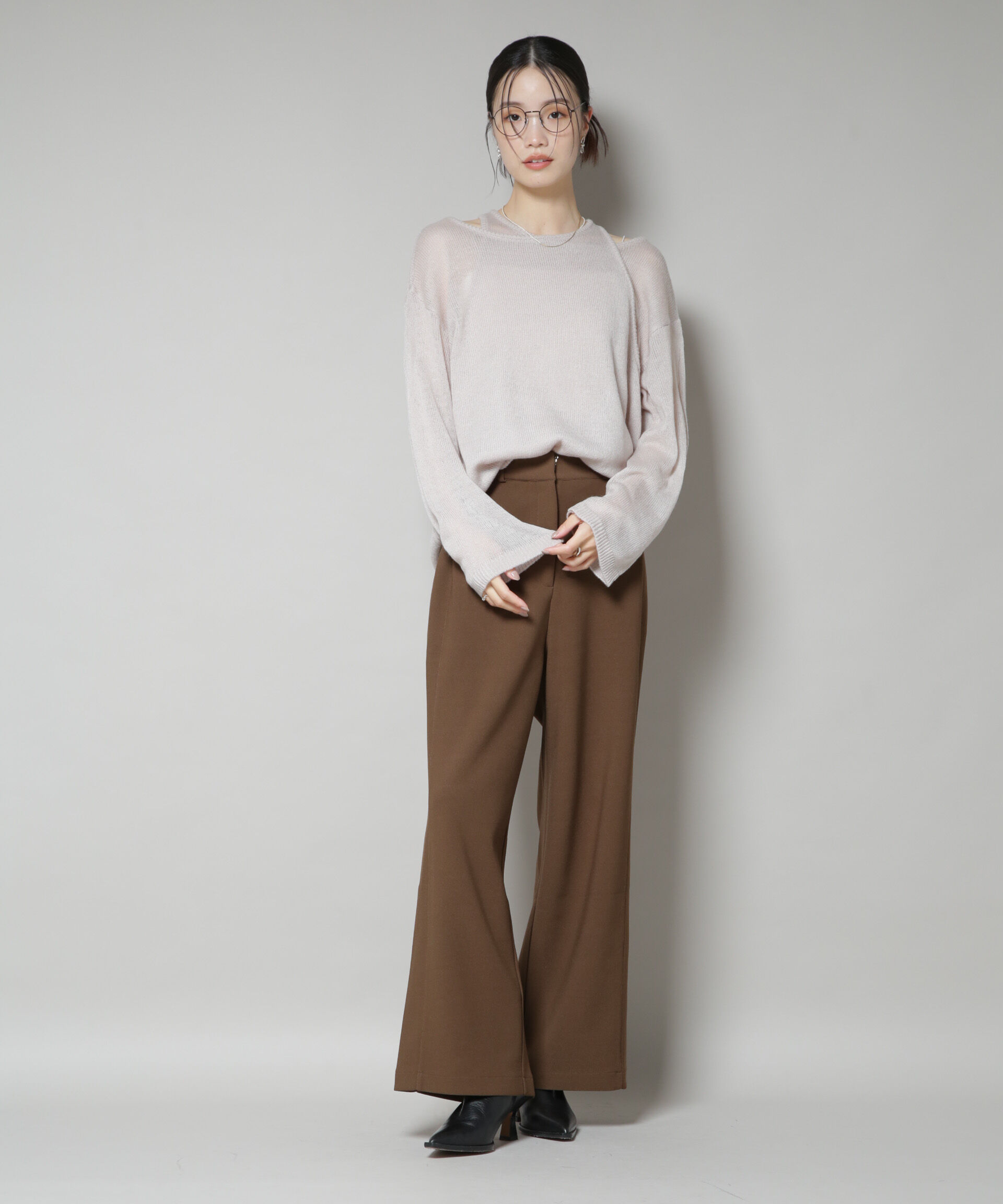 nano･universe「サイドタックカットジョーゼットパンツ」|チノ|