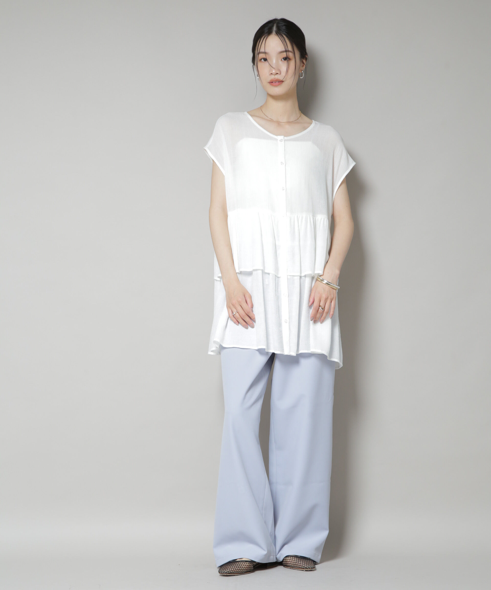 nano･universe「ウェストドロストワイドストレートパンツ」|チノ|