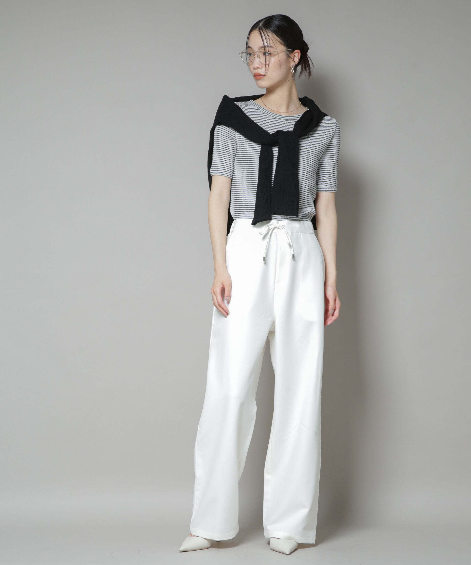 nano･universe「ウェストドロストワイドストレートパンツ」|チノ|