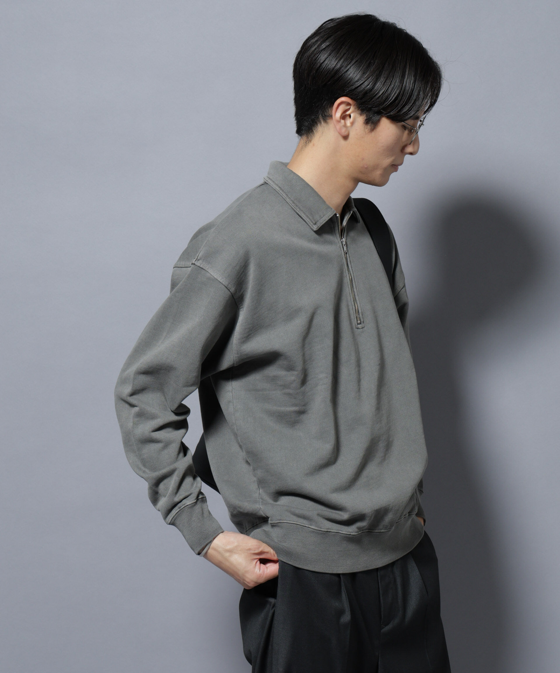 nano･universe「ヴィンテージライク ハーフZIPスウェット」|Tシャツ・カットソー|チャコール3