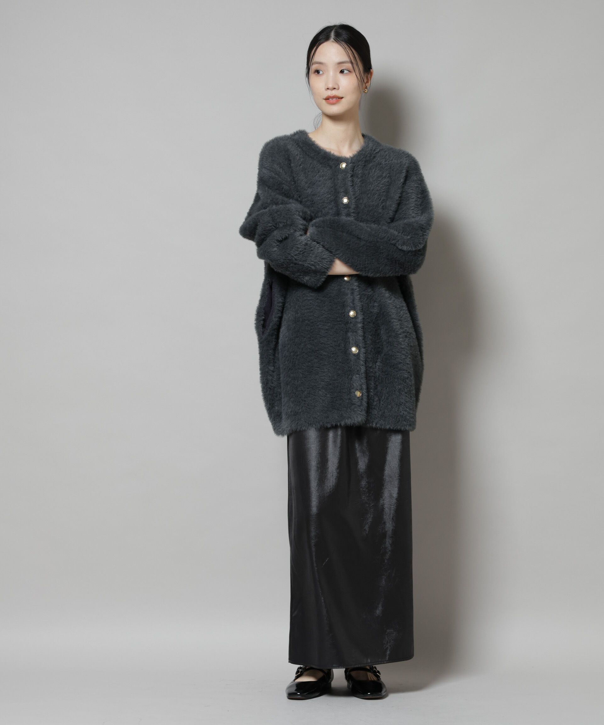 nano･universe「レザーライクシャイニースカート」|スカート|