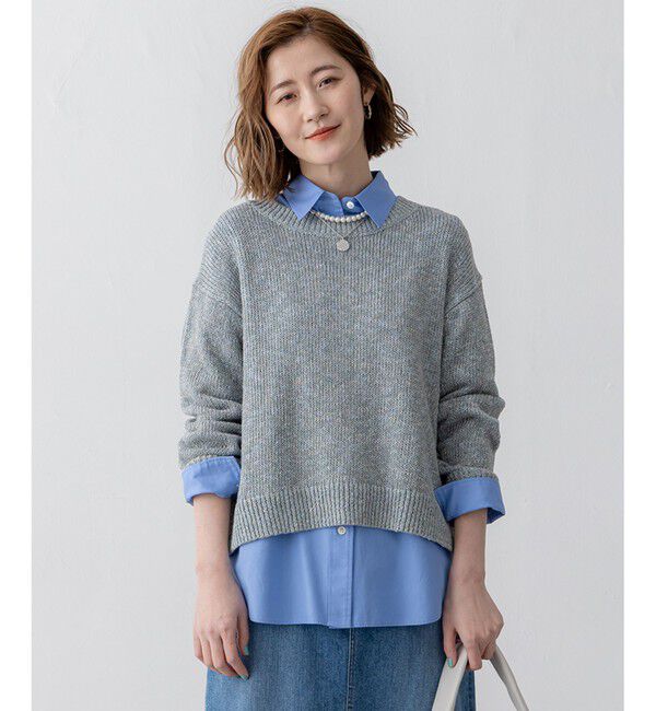 23区「【洗える】コットンルレックスリリー カラーニット」|ニット・セーター|ｸﾞﾘｰﾝﾐ