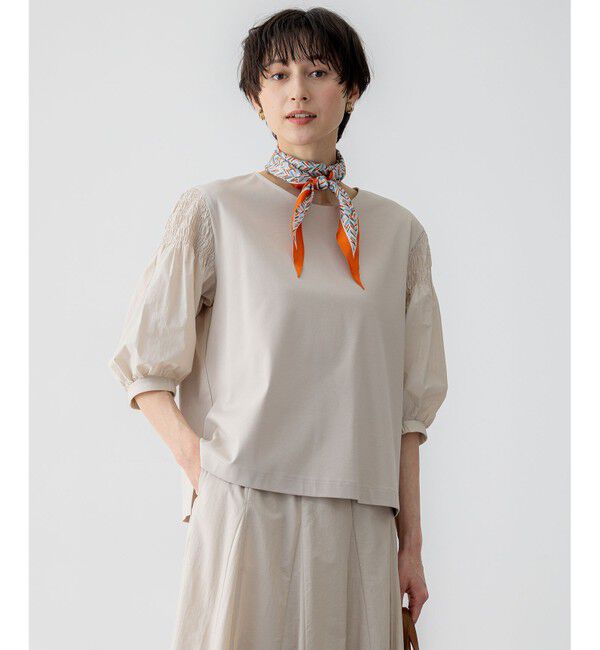 23区「【汗じみ防止/洗える】ギャザーディテール カットソー」|Tシャツ・カットソー|ベージュ系