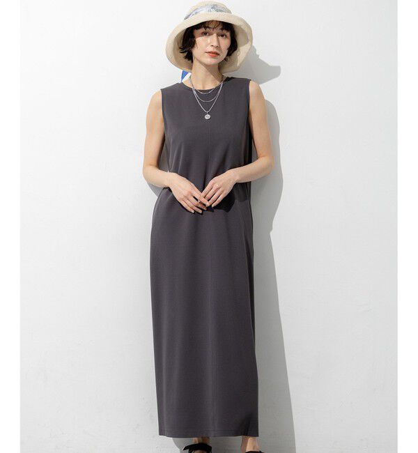 23区「ダブルフェイスジャージー Iラインワンピース」|ドレス|グレー系