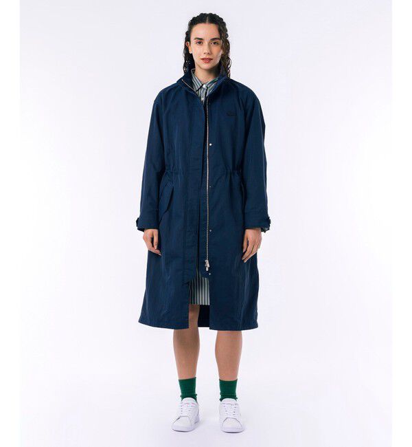 LACOSTE「フード脱着可 撥水ナイロン スタンドカラー ミリタリーコート / ロングコート」|ステンカラーコート|