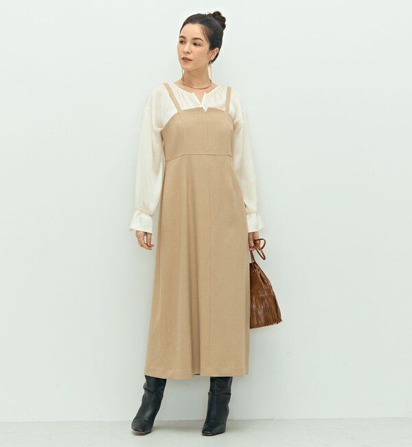NOLLEY'S「ウォッシャブルウール調ストレッチキャミワンピース」|ワンピース|ベージュ