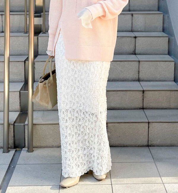 NOLLEY'S sophi「《セットアップ対応》ウォッシャブルストレッチレースタイトスカート」|タイト|ホワイト
