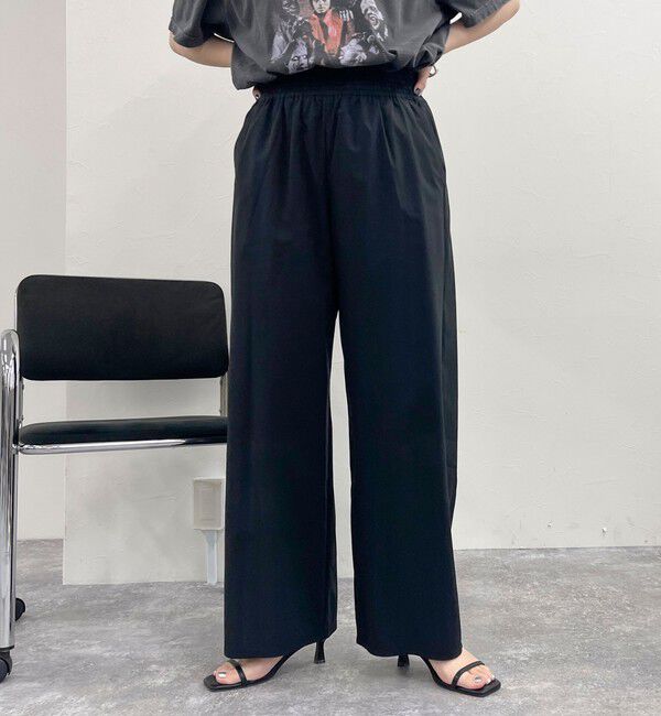 fredy emue「綿ナイロンストレッチセミワイドパンツ」|チノ|ブラック