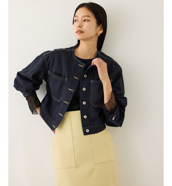 ROPE「ノーカラーデニムジャケット(岡山デニム)/セットアップ対応・イージーケア」|デニムジャケット|