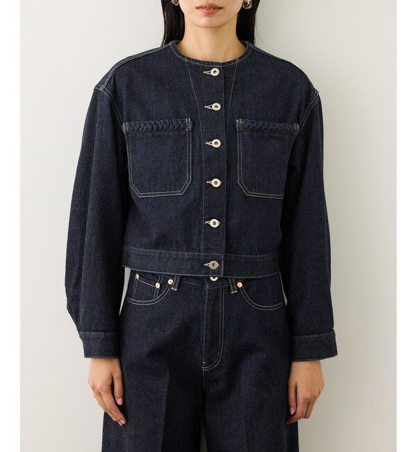 ROPE「ノーカラーデニムジャケット(岡山デニム)/セットアップ対応・イージーケア」|デニムジャケット|