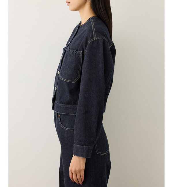 ROPE「ノーカラーデニムジャケット(岡山デニム)/セットアップ対応・イージーケア」|デニムジャケット|
