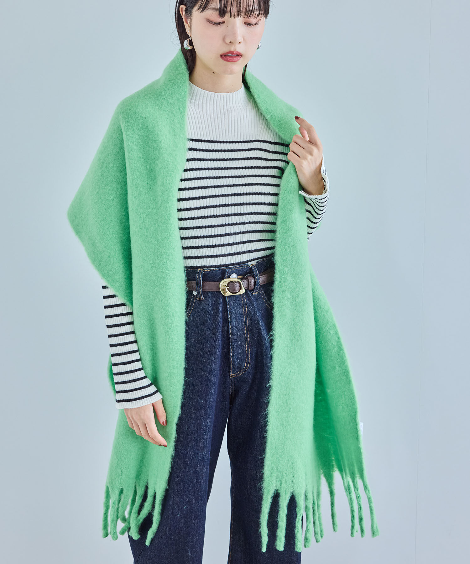 VIS「【リサイクルポリ】ふわふわ太フリンジマフラー」|マフラー|ライトグリーン(33)