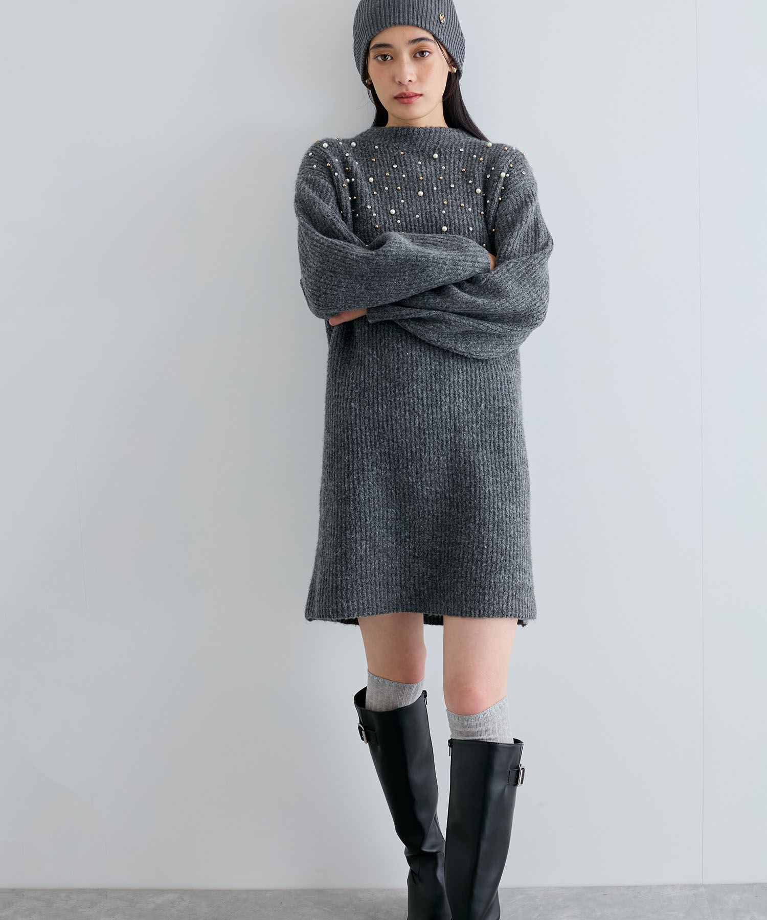 VIS「ビジュー付きニットワンピース」|ワンピース|