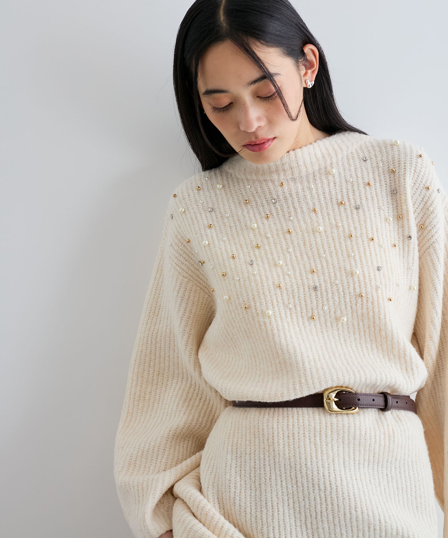 VIS「ビジュー付きニットワンピース」|ワンピース|