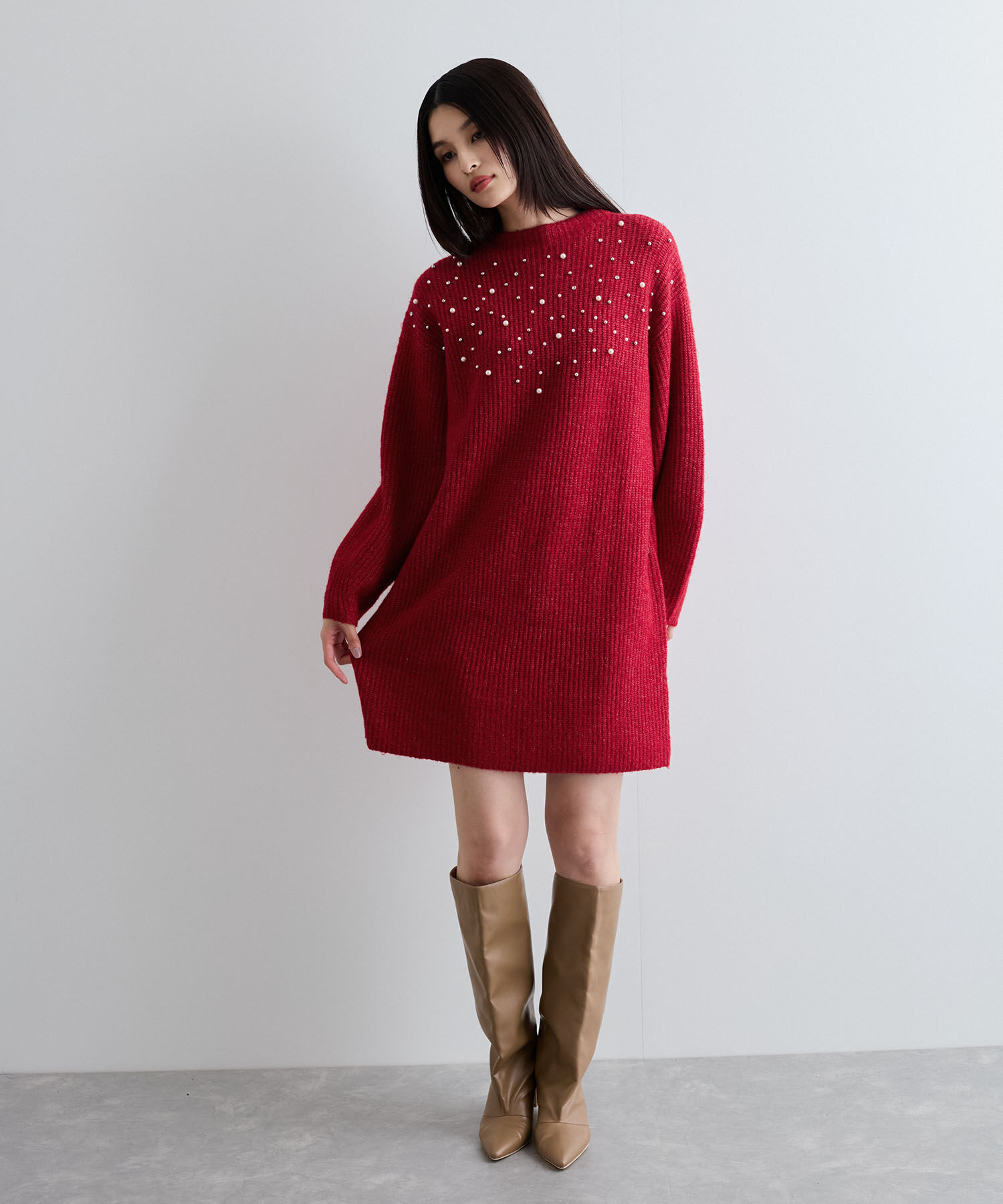 VIS「ビジュー付きニットワンピース」|ワンピース|