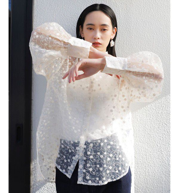 VIS「【洗える】アソートシアーシャツ(フラワー刺繍&無地）」|シャツ・ブラウス|