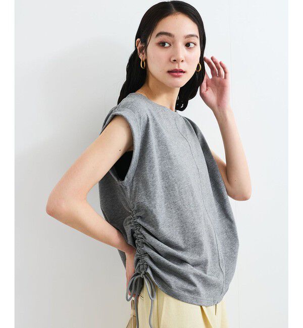 VIS「【WEB限定】サイドドロストシャーリングカットソー」|Tシャツ・カットソー|グレー(07)