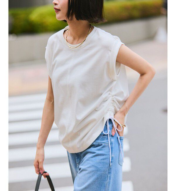 VIS「【WEB限定】サイドドロストシャーリングカットソー」|Tシャツ・カットソー|オフホワイト(15)